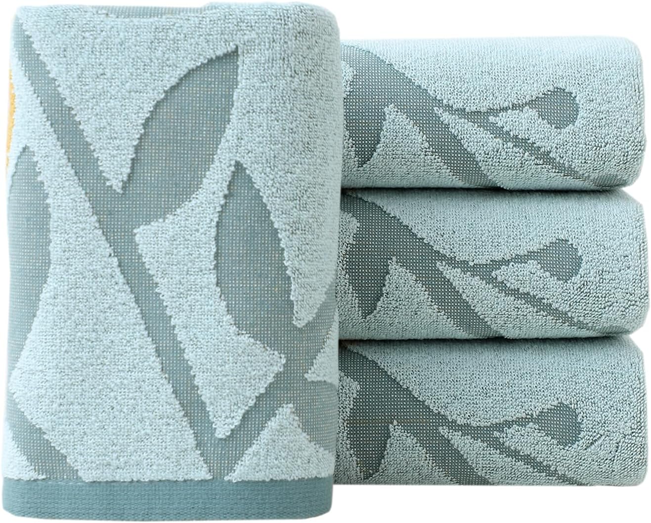 Pidada Hand Towels Set of 4 Floral Pattern 100% Cotton Absorbent Soft Decorative Towel for Bathroom (Aqua Blue)