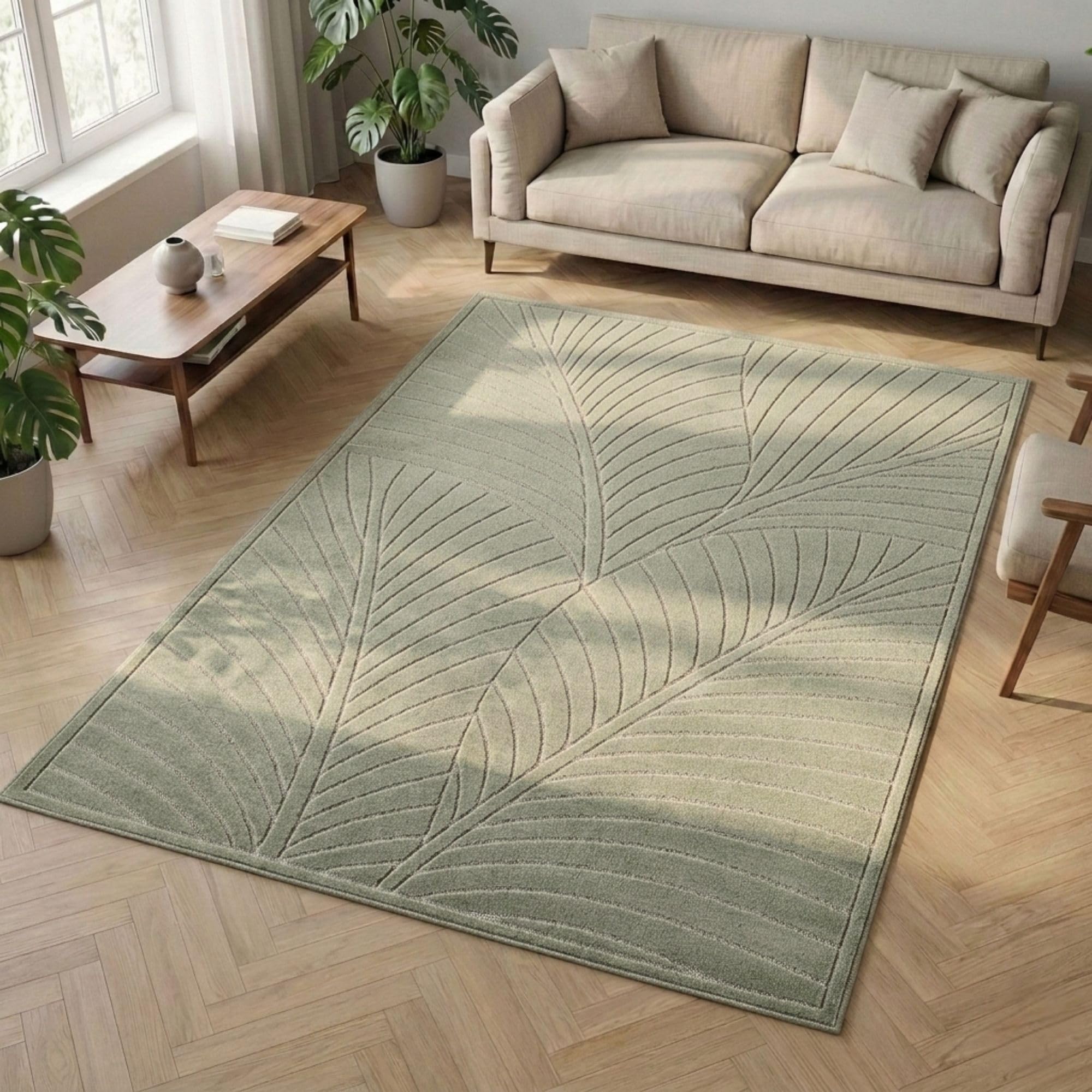 Carpetsale24 Kurzflor Teppich Beige Wohnzimmer Schlafzimmer 3D Hoch-Tief-Effekt, Skandinavisch Boho Motiv, für Outdoor Bereich geeignet Terrassen oder im Balkon
