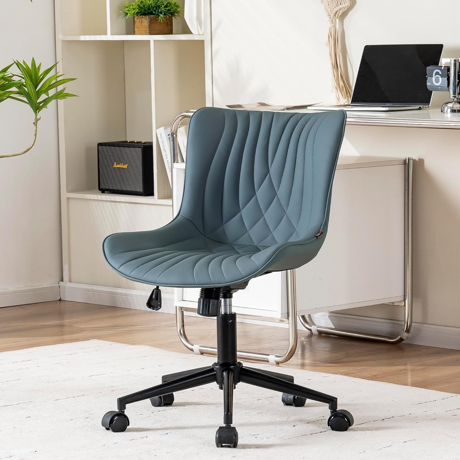 YOUNIKE Office Chair Armless Desk Chair with Wheels Home Office Computer Task Chair Modern Faux Leather Upholstered Vanity