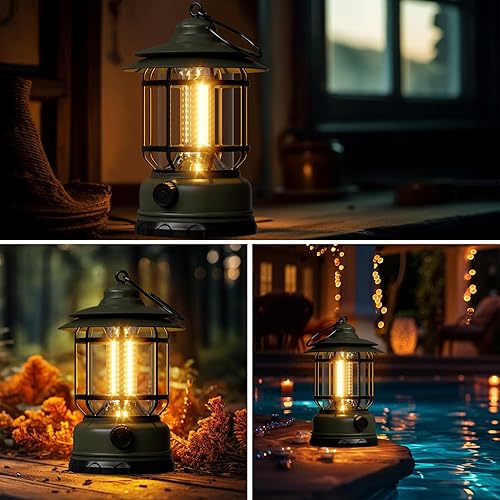 Miniatura 4 de Linternas LED portátiles para campamento, atenuación sin escalones de 1500 lúmenes, ligeras, retro, alimentadas por USB, recargables, kits de