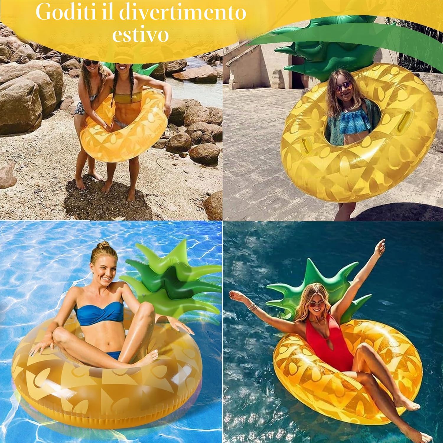 LATERN Ananas Galleggiante Gonfiabile dello Stagno, 95CM Zattera da Nuoto Gonfiabile in Gomma Anello da Nuoto Gigante per Divertimento in Acqua per Piscina Sport Acquatici Estate Spiaggia Festa