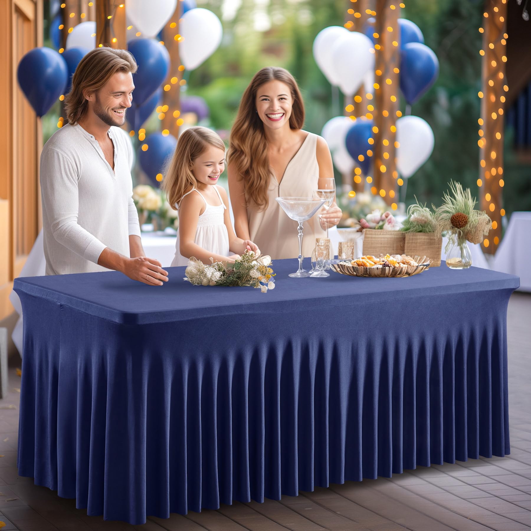 2 Tovaglie Elasticizzate 4ft Blu Navy Per Tavoli Rettangolari - Telo Tesa In Spandex Per Eventi, Matrimoni E Feste