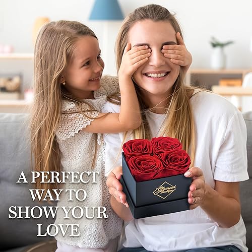 Miniatura 5 de GLAMOUR BOUTIQUE Rosas preservadas en una caja, regalos del día de San Valentín para ella y mamá, decoración de 4 rosas para regalo de cumpleaños,