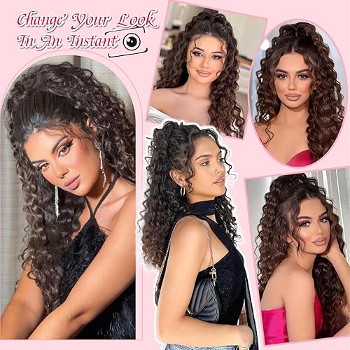 Miniatura 7 de Adancyler Extensión de cola de caballo, textura Yaki, cola de caballo rizada con cordón para mujeres negras, 20 pulgadas de largo, ondulado, rizado,