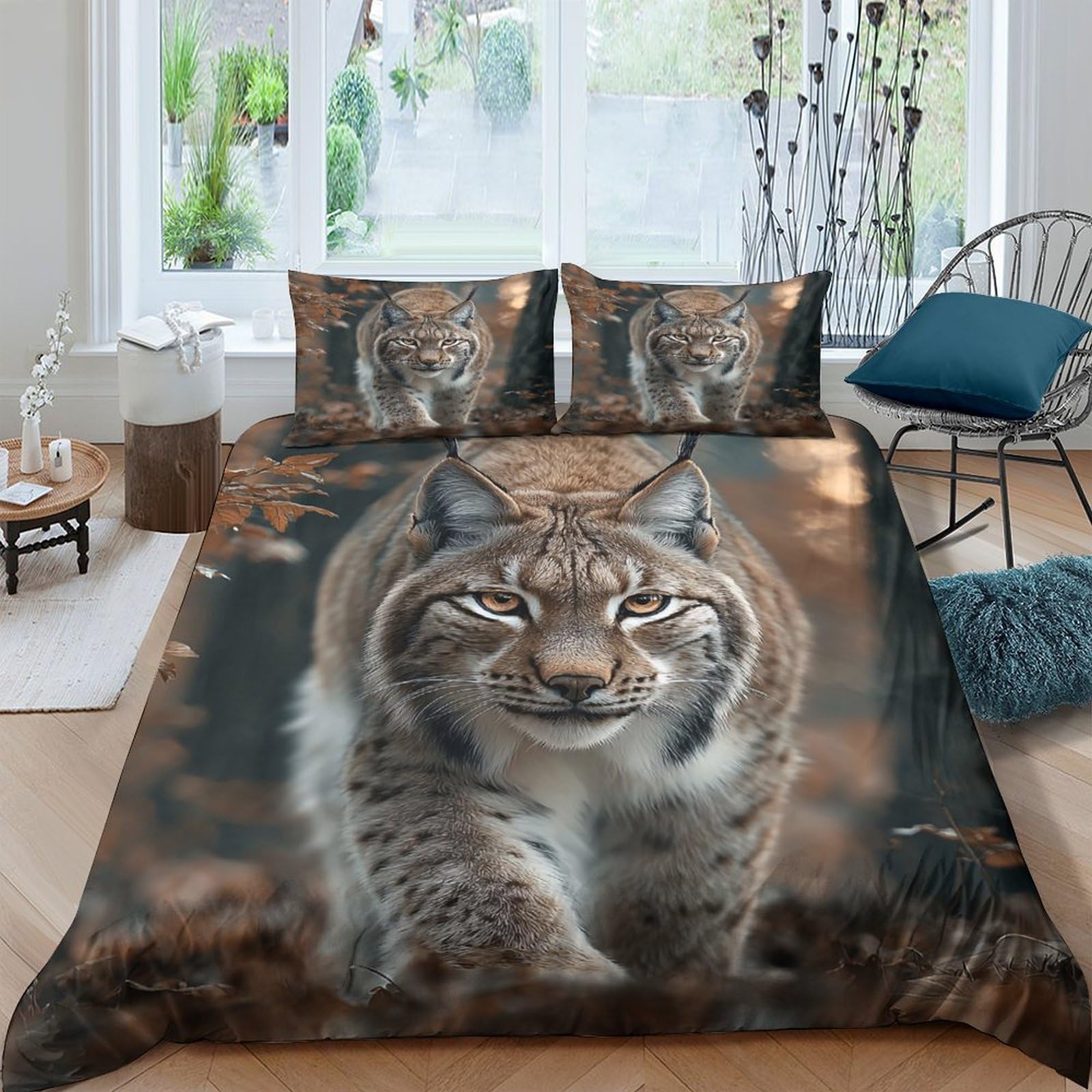 Ctjqhvkz Style-6 3D Printed Wild Lynx Fitted Sheet Microfiber Brown Animal Pattern Bed Sheet Bedroom Decor Mattress Cover Single（135X200cm）