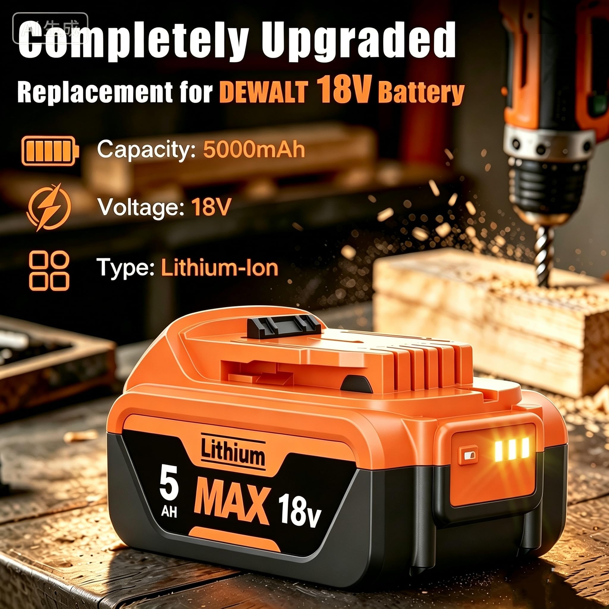 Lot de 2 batteries de rechange 5000 mAh pour batterie Dewalt 18 V + 4 A