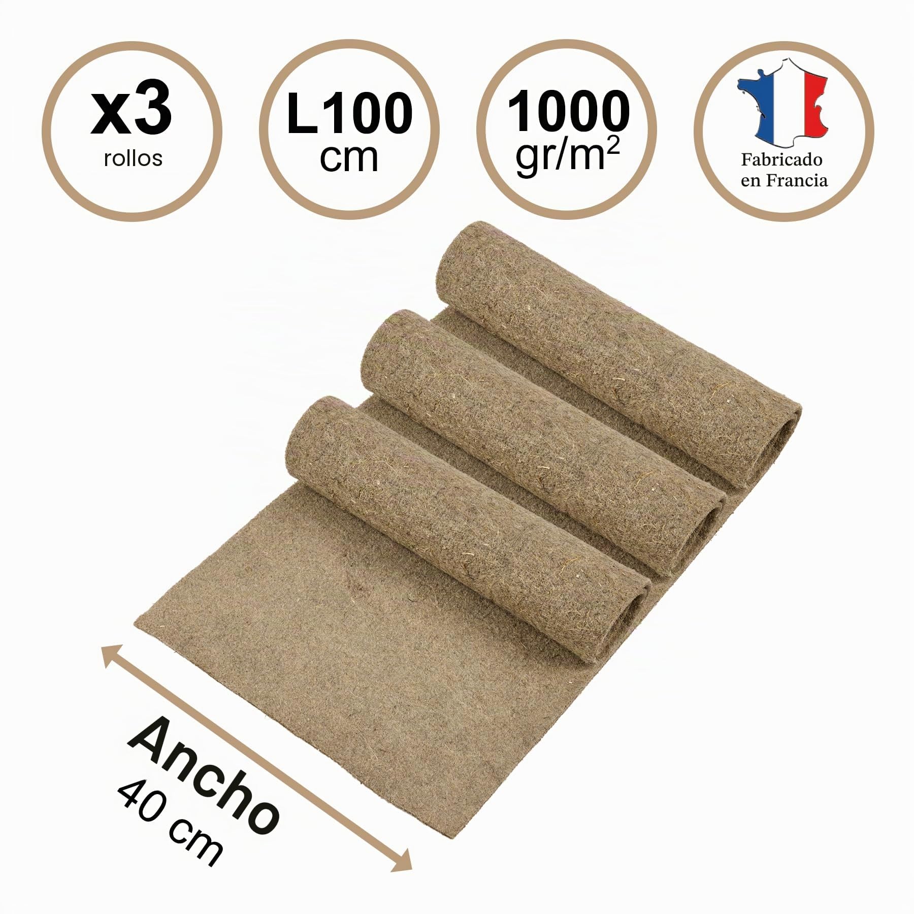 La Cordeline Lot 3 Alfombrillas de Cáñamo Natural 40 x 100 cm Premium 1000g/m² - Fondo de Jaula para Roedores, Conejos, Hámster…