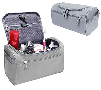 House of Quirk Hanging Travel Toiletry Bag Organizer & Bathroom Hygiene Dopp Kit with Hook for Traveling Accessories Toiletries Bathroom Shaving & Makeup for Men and Women (Grey) - image, photos