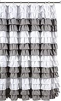 Vista 2 de Cortina de ducha de tela con volantes en cascada: 72 x 72 pulgadas (negro/blanco)