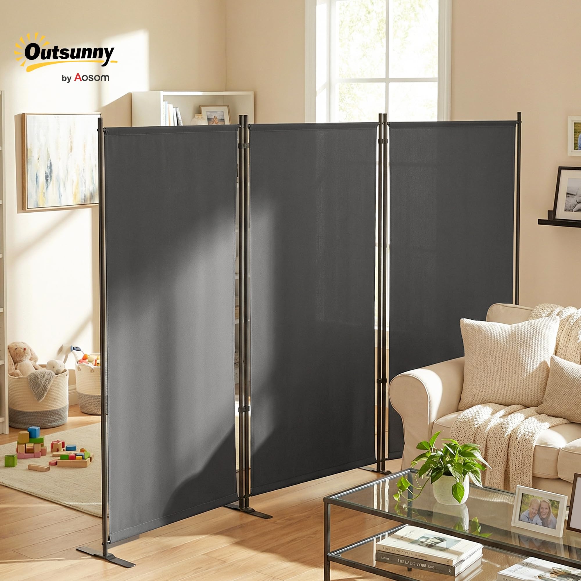 Outsunny Paravent de Jardin 3 Volets Brise-Vue 260x180cm Gris Foncé | Extérieur, Séparateur de Pièce Occultant, Pieds en Métal Stable, Cloison Amovible, Protection UV, pour Balcon Terrasse