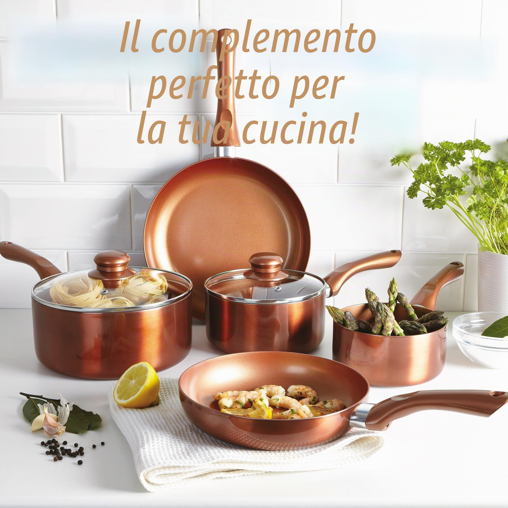 Set di 5 pezzi in ceramica, alluminio, rame, 46 x 29 x 13 cm