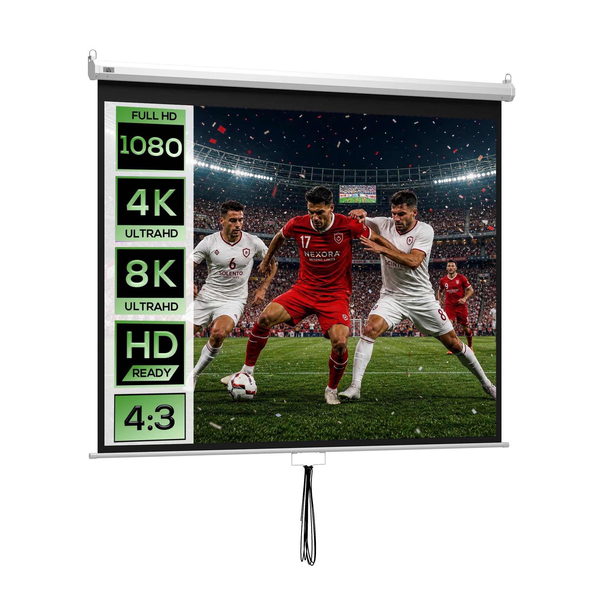 HOMCOM Manual Projector Screen, 100 Inches, Projection Screen, Format 4:3/16:9, for Indoor and Outdoor, Sports Events, Home Theater, Office, Patio, 203 x 152 cm, White