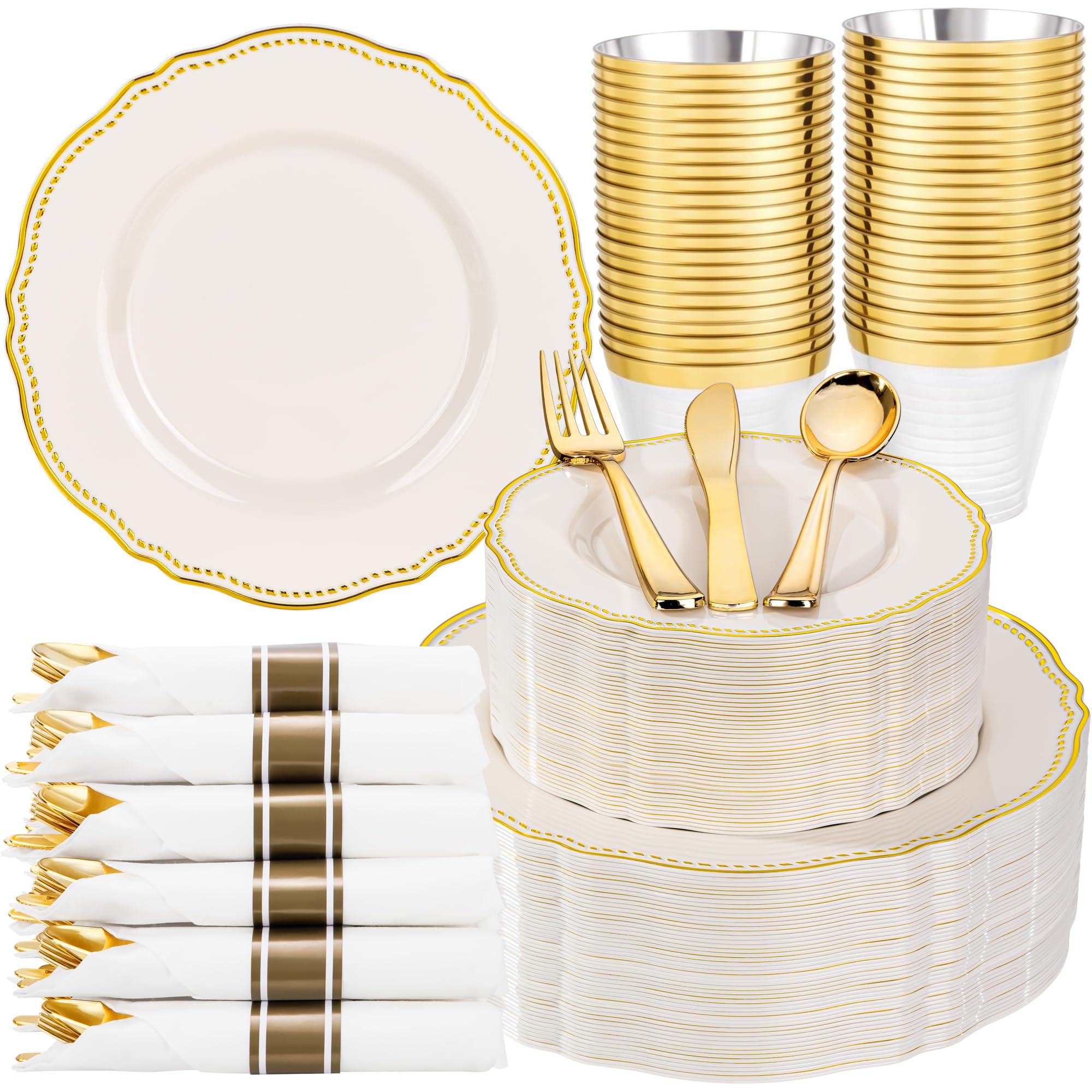Ivory Gold Plates for Weddings & Parties -20