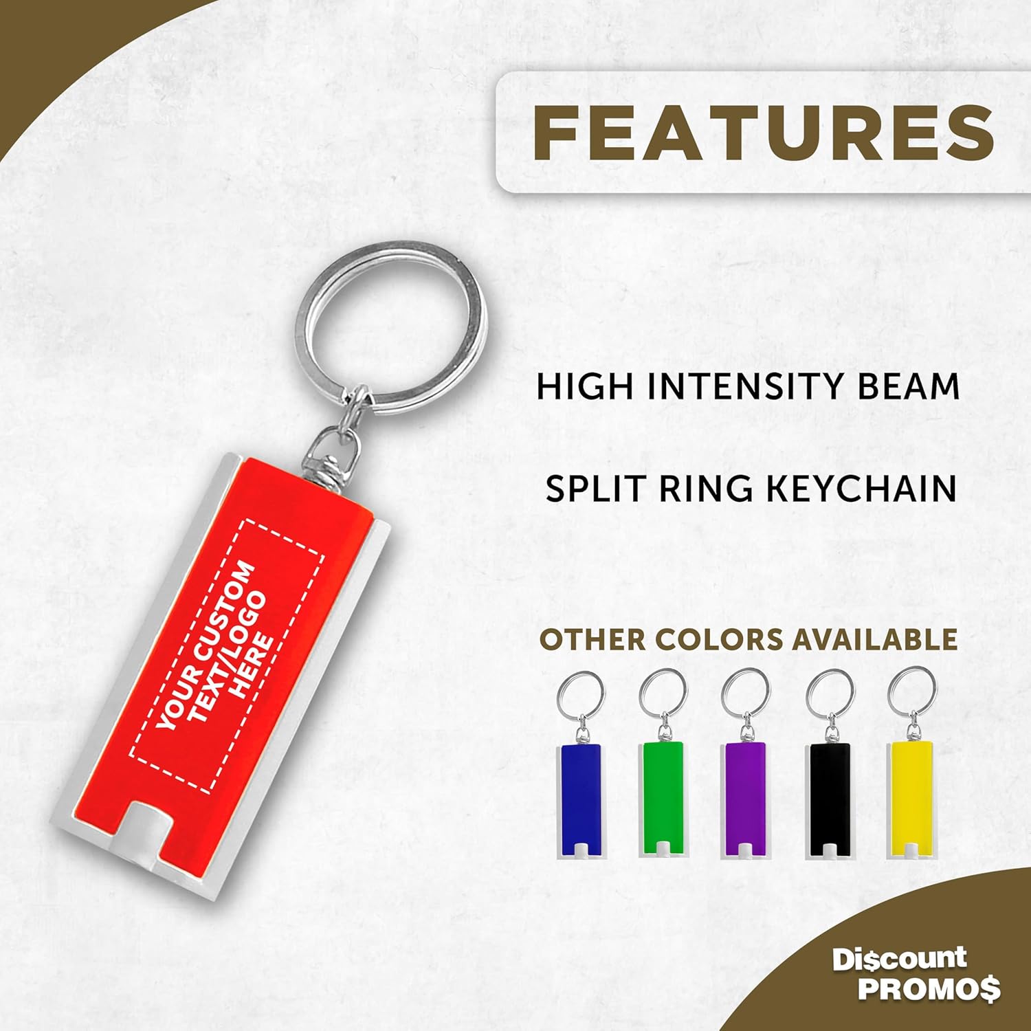 DISCOUNT PROMOS Personalised Flashlight Keychains set of 10/50/100 Customizable Text, Logo - Rectangle, Plastic - Red