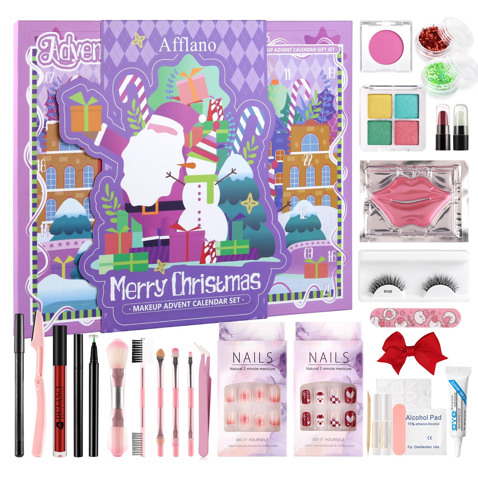 Makeup Advent Calendar 2026 For Teen Girls, Afflano Beauty Advent Calendar 24 Day, Eyeshadow Nail Lipstick Eyeliner Makeup Sets Christmas Gifts For Girls 12-18 Years, Xmas Surprises Gifts For Women