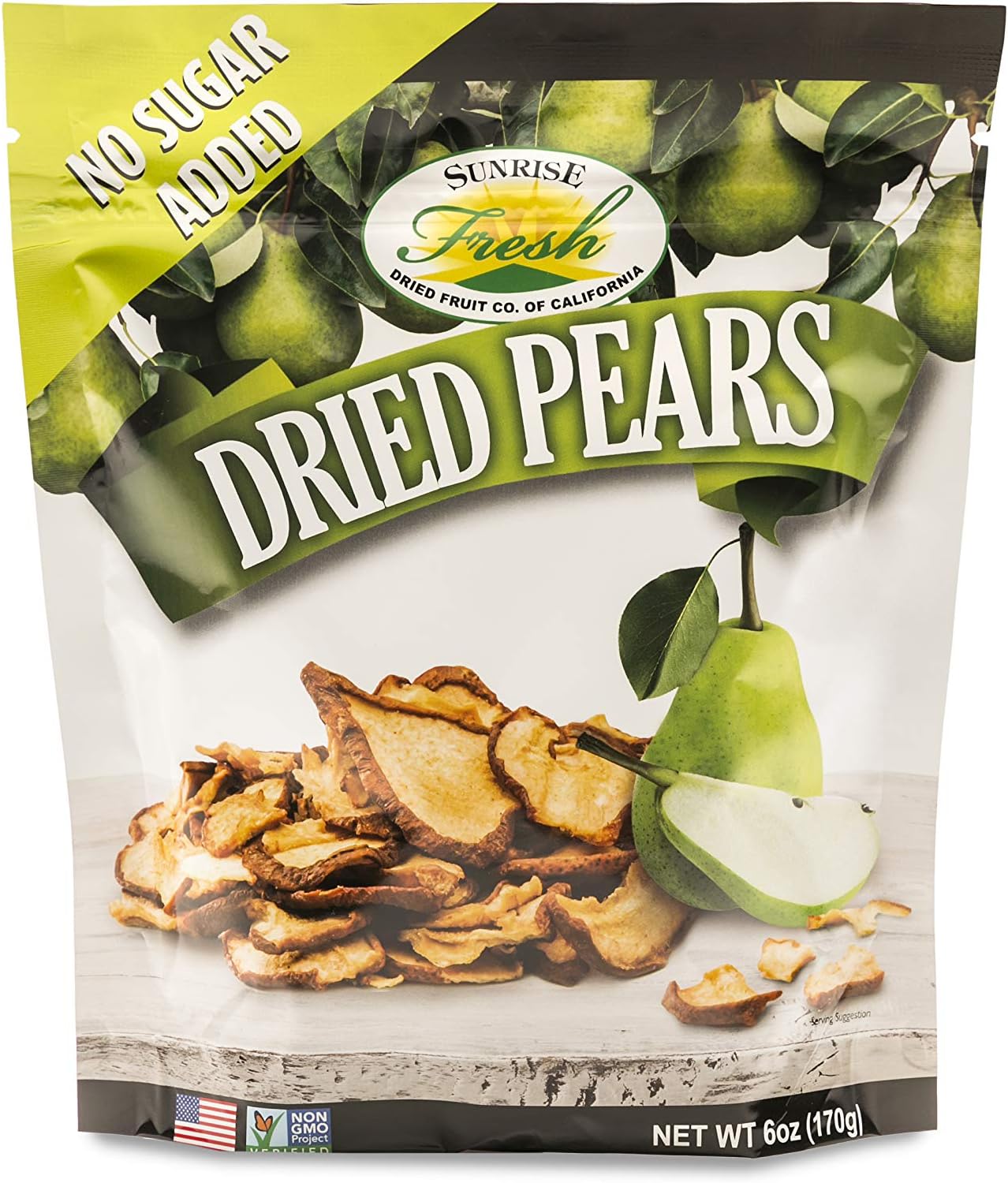 Sunrise Fresh Dried Fruit – Dried California Pears - All-Natural, Dehydrated, Unsweetened, No Added Sugar, Resealable Snack, 6oz Bag