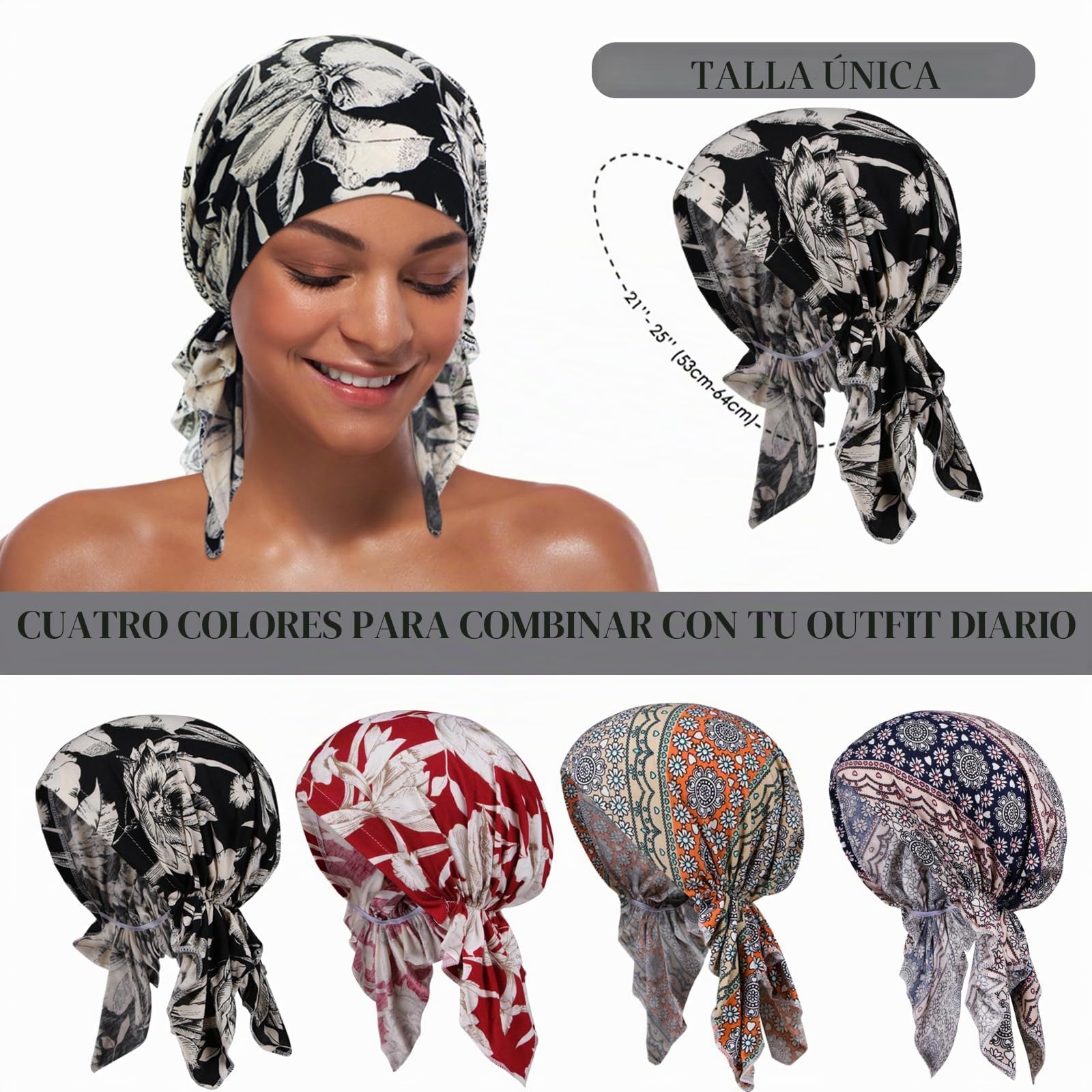 4 diademas de quimioterapia para mujer, bufanda preatada para la cabeza contra el cáncer para la pérdida de cabello