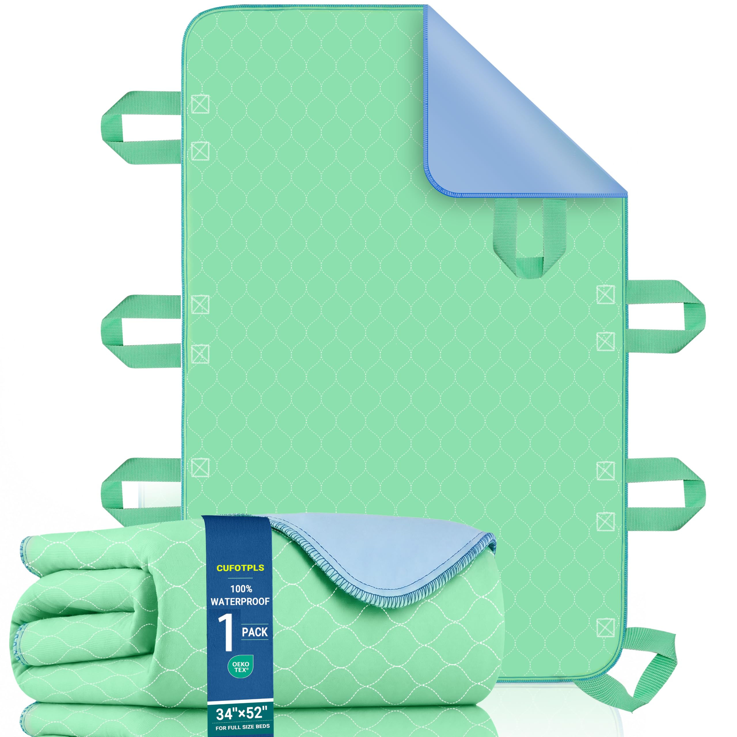 Almohadilla de cama de posicionamiento con 8 asas reforzadas, 34 x 52 pulgadas, hoja de transferencia reutilizable y lavable, asistente de ayuda para girar y reposicionar para ancianos, pacientes con
