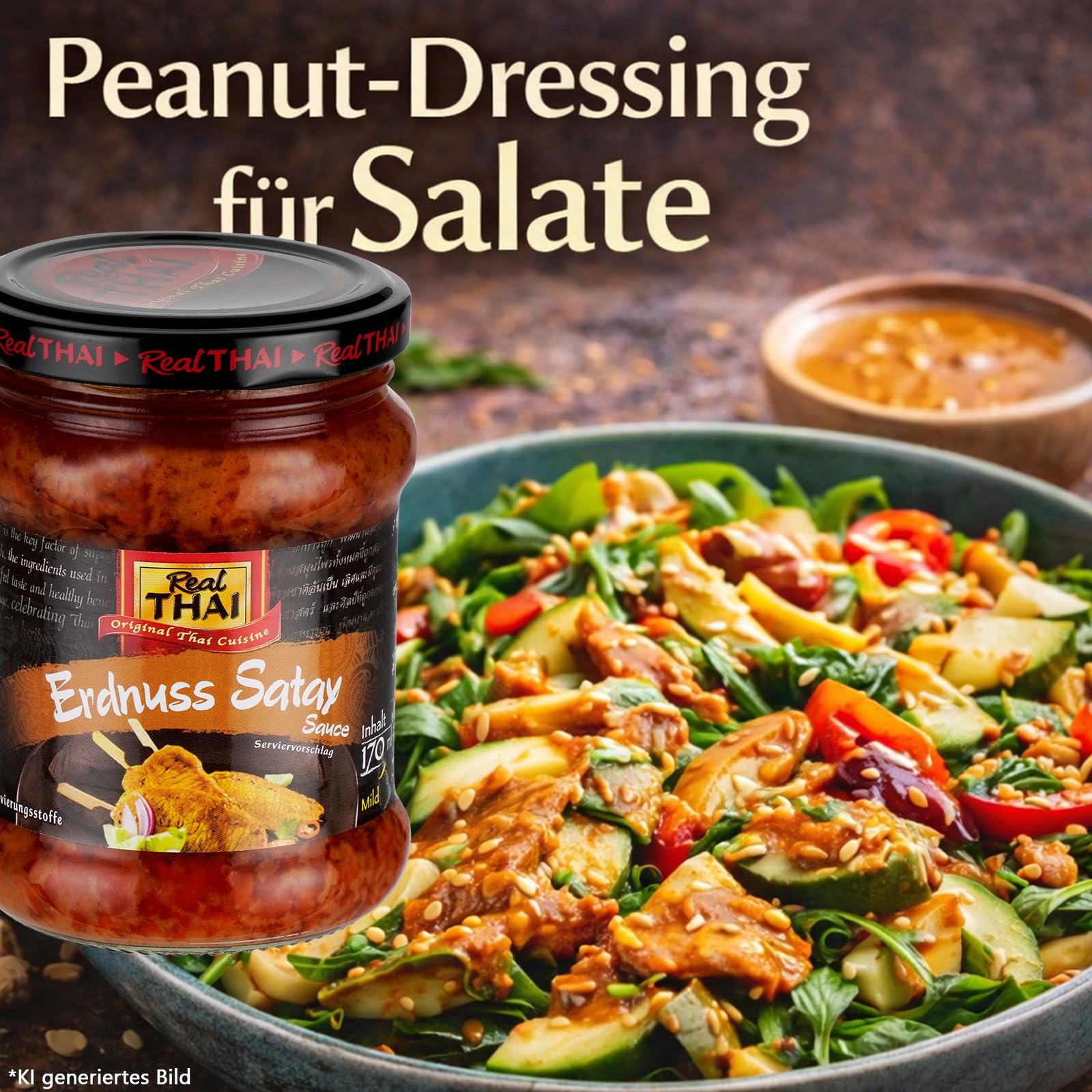Real Thai Erdnuss Satay Sauce – 170ml, 6er Pack | Original thailändische Erdnusssauce mit Kokosmilch – Ideal als Dip & Marinade – Authentischer Geschmack
