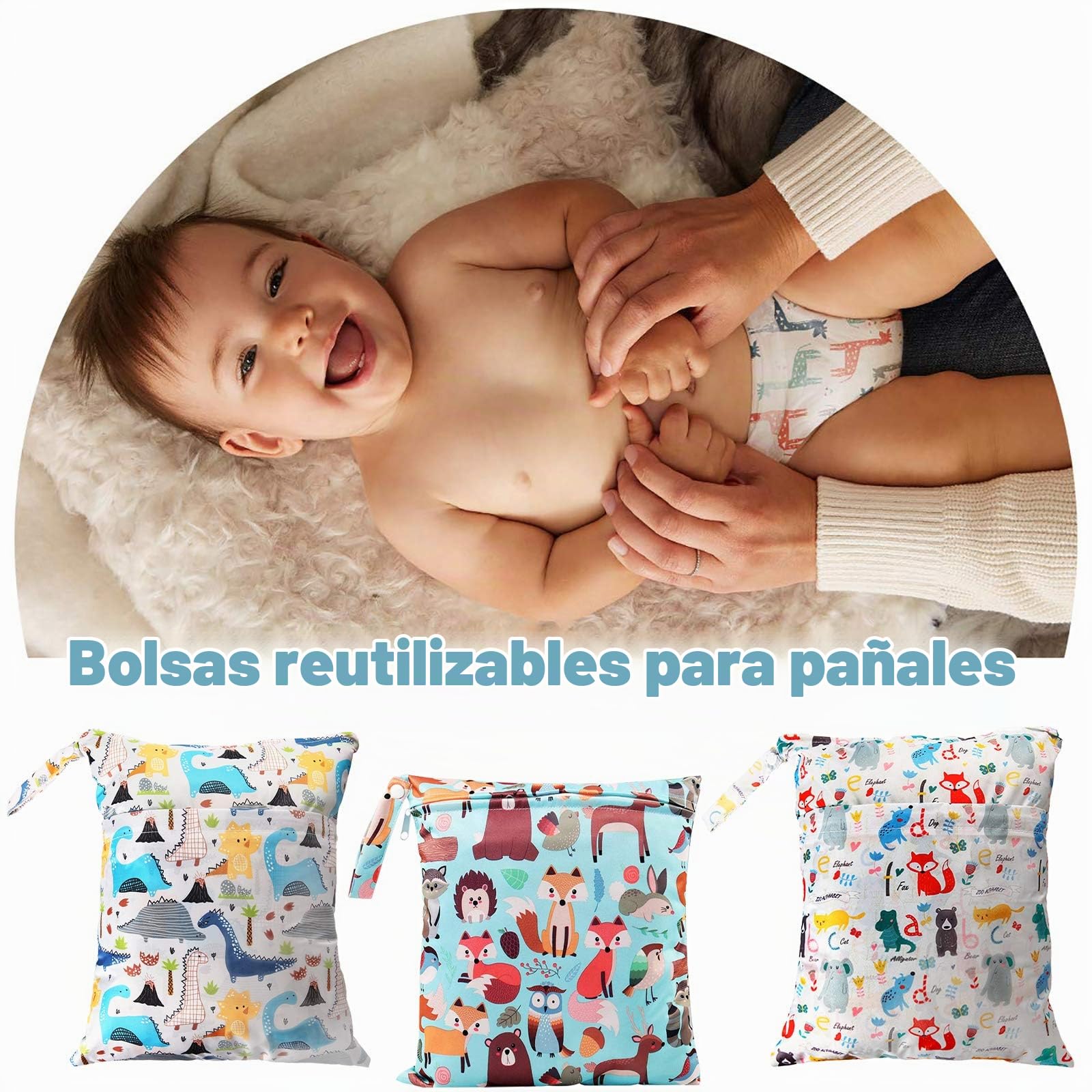 3PCS Bolsa de Pañales,Reutilizable Wetbag, Bebé Impermeabilizan Bolsa con Cremallera Impermeable para Mamá, Wetbag Portátil Organizador de Viaje, Playa, Gym