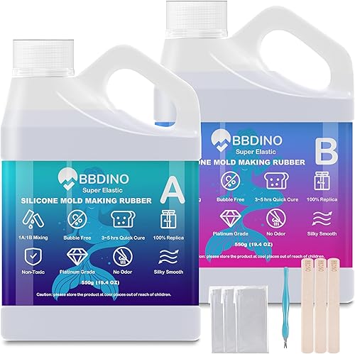 BBDINO Kit de fabricación de moldes de silicona, silicona líquida súper elástica de 2.42 libras para hacer moldes, moldes de platino de curado