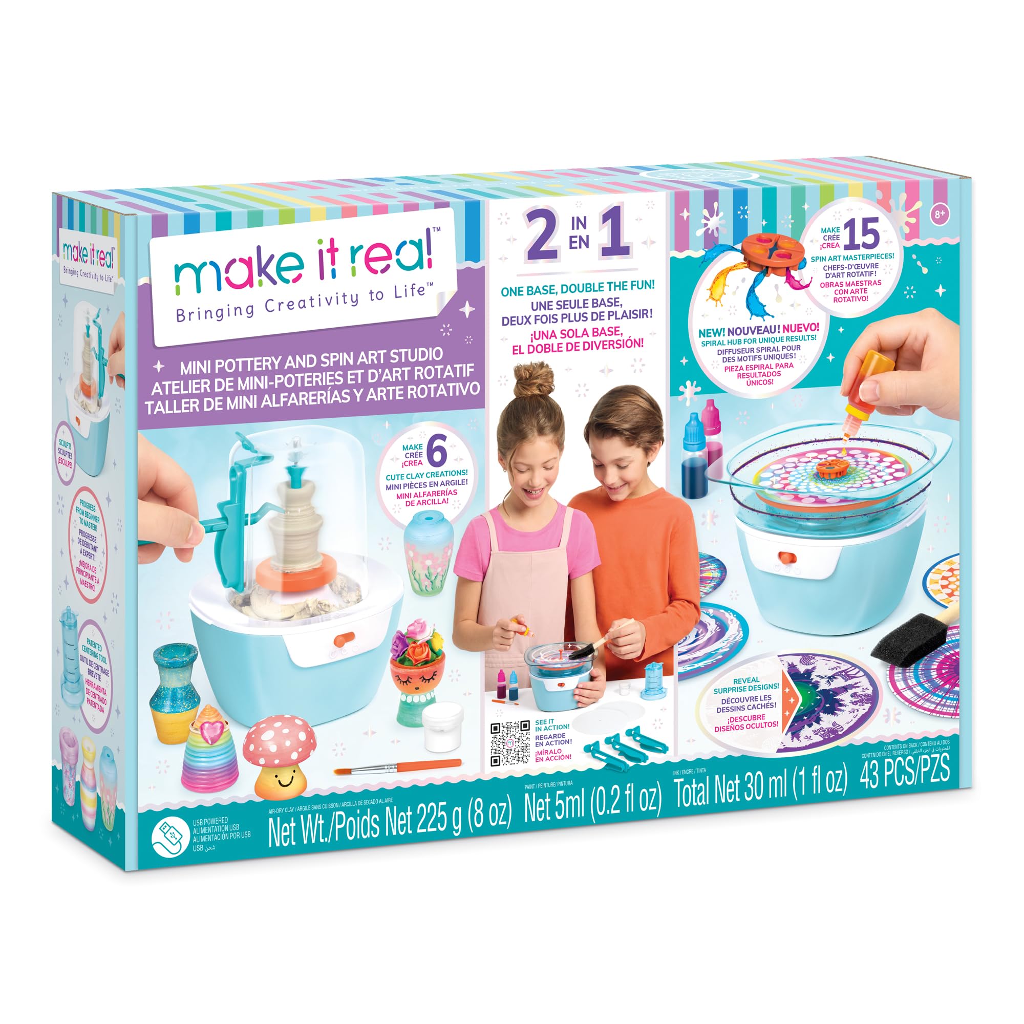 Make It Real Kit Cerámica 2 en 1, Torno y Spin Art para Niños