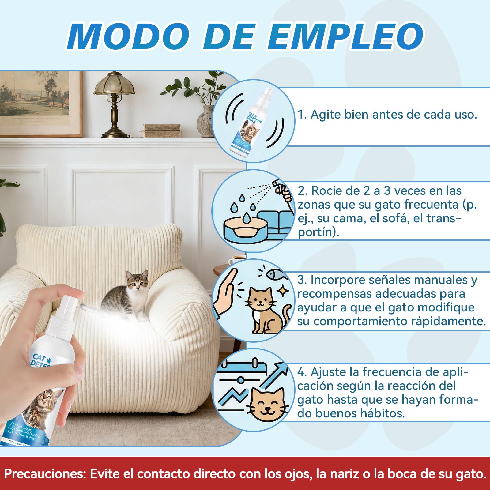Spray repelente para gatos, Repelente para gatos y ahuyentador de gatos natural, Eficaz ahuyentador de gatos para interiores y exteriores, Spray que ahuyenta a gatos y protege muebles, jardín y sofá