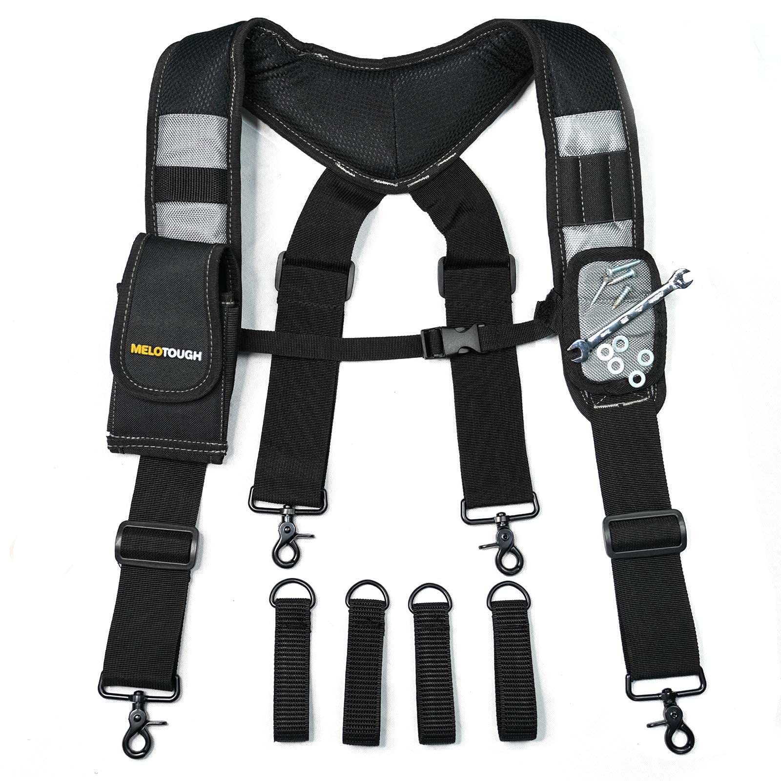 MELOTOUGH Magnetic Tool Belt Suspenders with Magnetic WristBand for Work Belt Padded Suspenders Constrcution