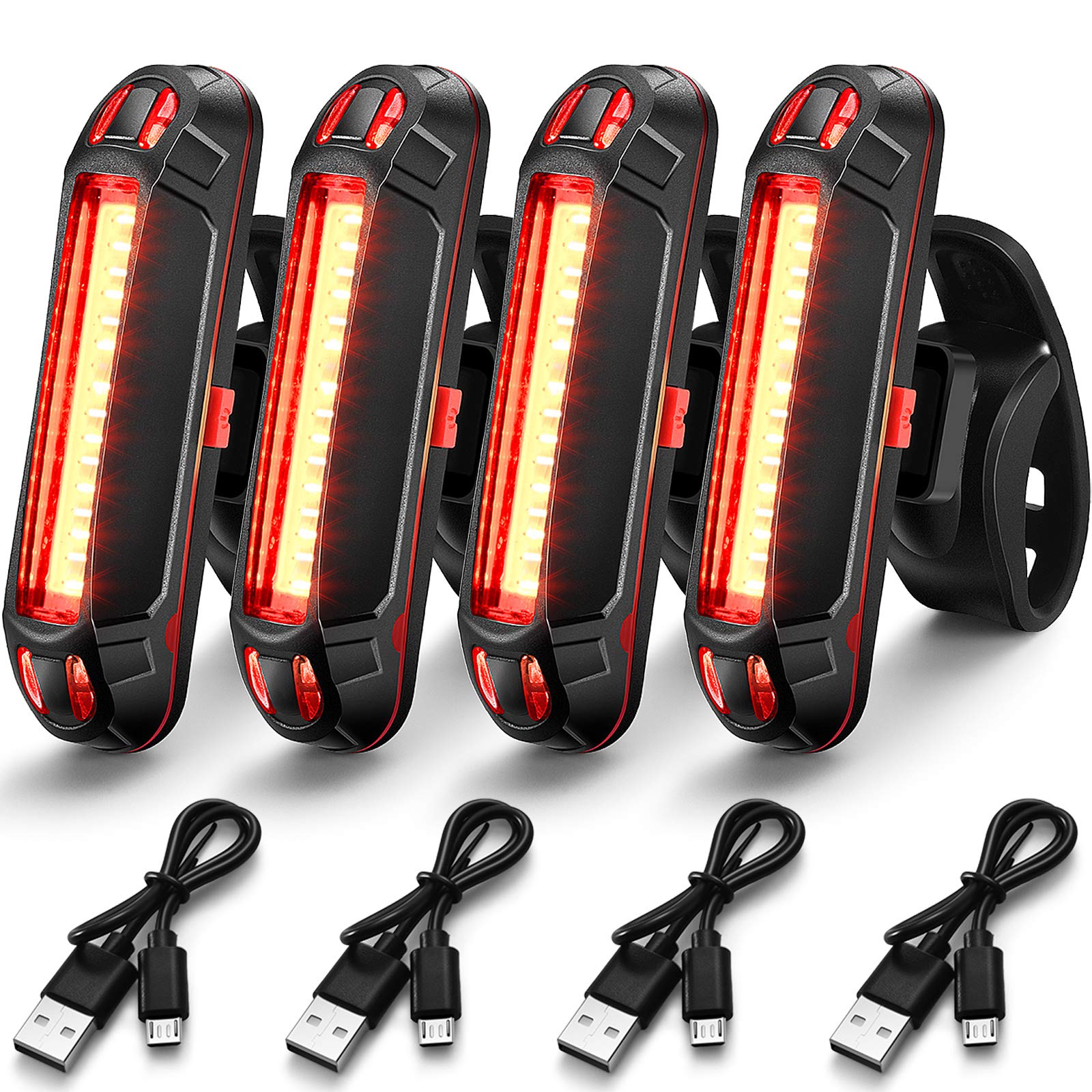 4 Pcs Bike Light USB Rechargeable Bike Tail Light Bicycle Headlight Tail Light Set Ultra Bright Bicycle LED Safety Light Waterproof Cycling Taillight 7 Modes for Road Mountain Night Riding