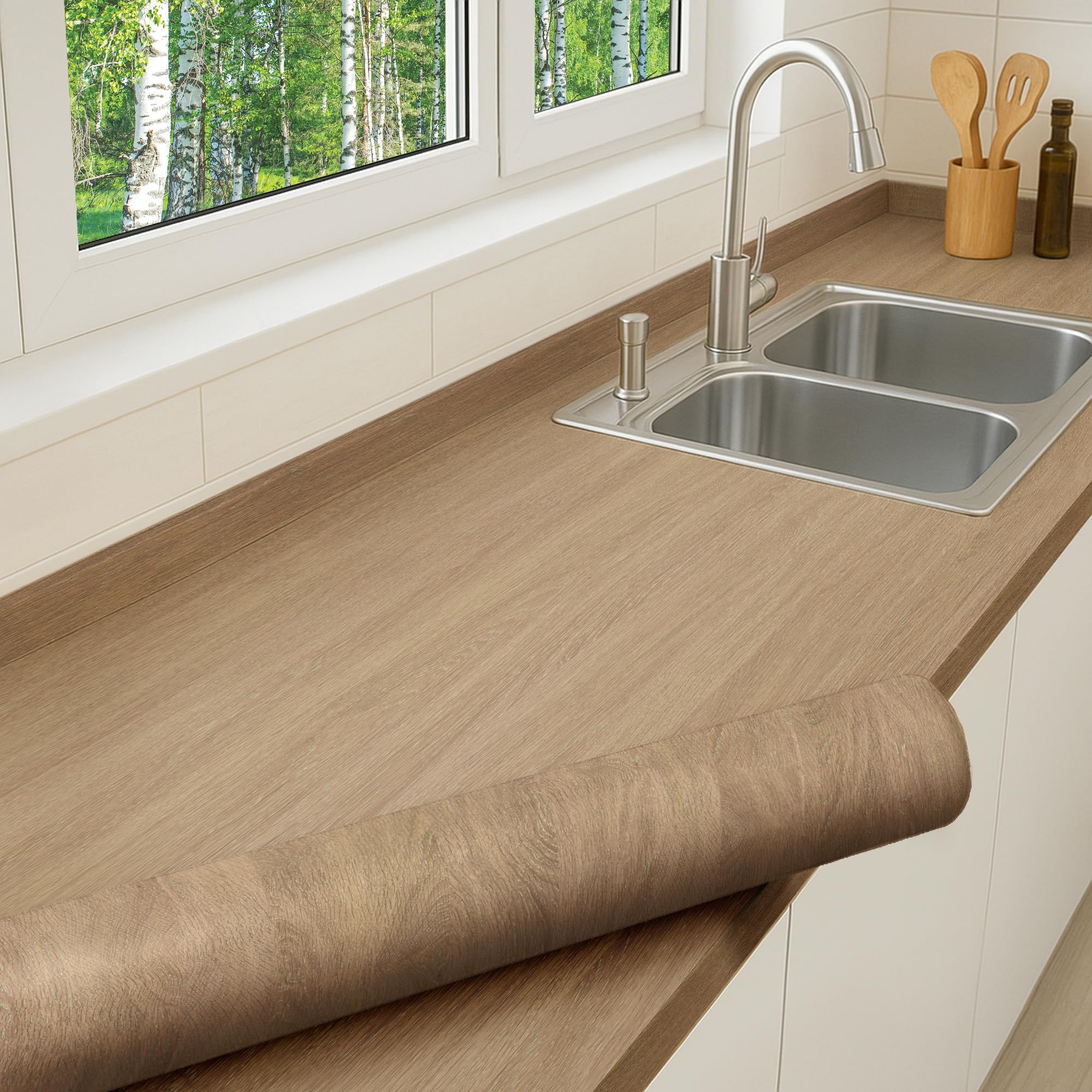 Self-Adhesive Door Decorative Film for Kitchen Cabinets and Tables - Medium Oak - San Diego Roll 90 x 210 cm