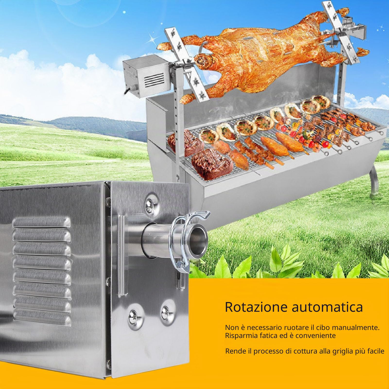 Fabater Motore per Girarrosto di Universale da 45W, Motore per Barbecue Elettrico per Girarrosto con Interruttore On/off Impermeabile, Supporta Fino a 200-250 kg, 2-3 Giri/min (EU)
