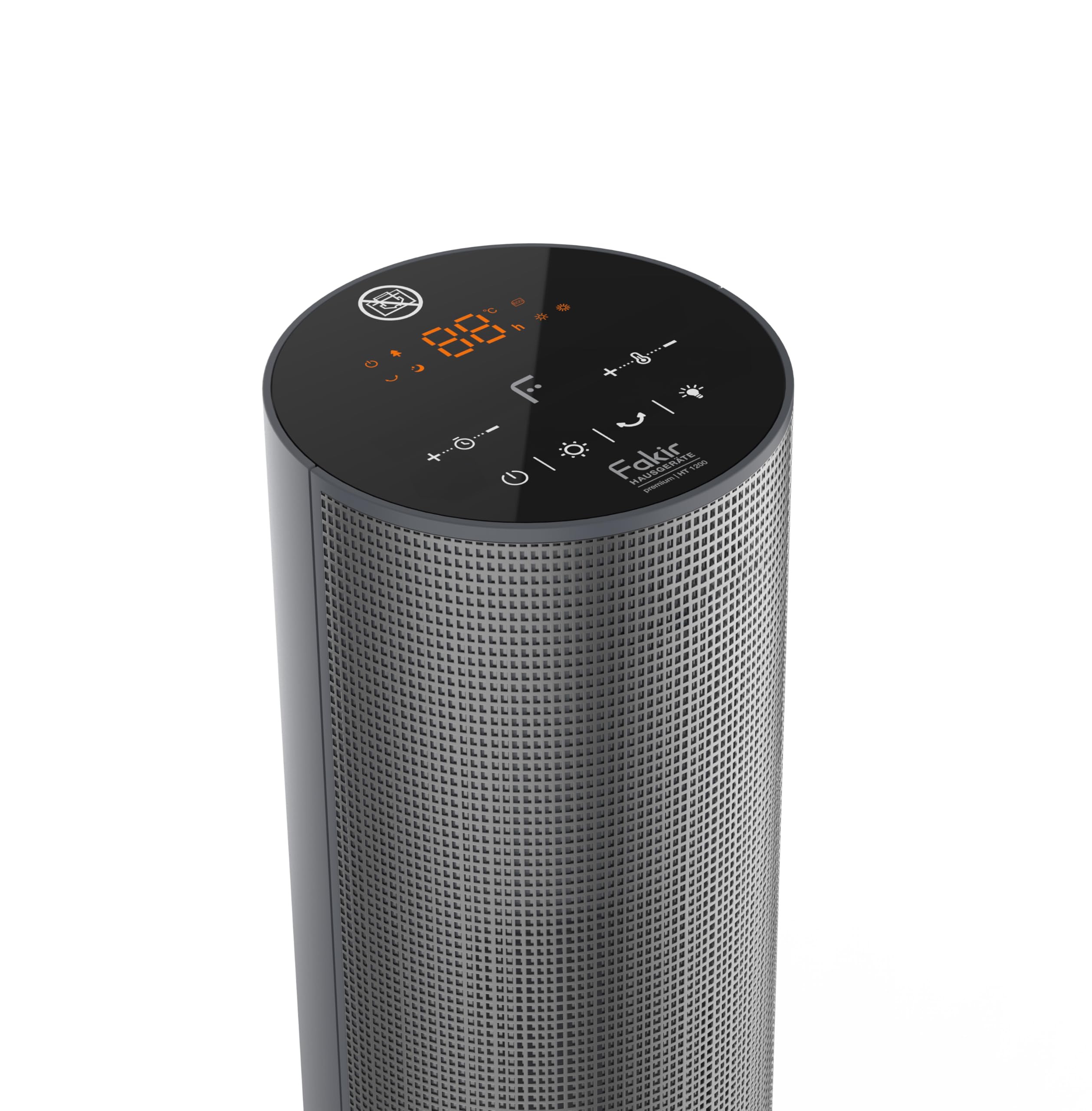 Fakir - Radiador de ventilador de alta calidad, HT 1200, 2500 W, ahorro de energía, con función de temporizador 24 h, luz de ambiente y oscilación de 80°, modo ECO, pantalla táctil LED, mando a
