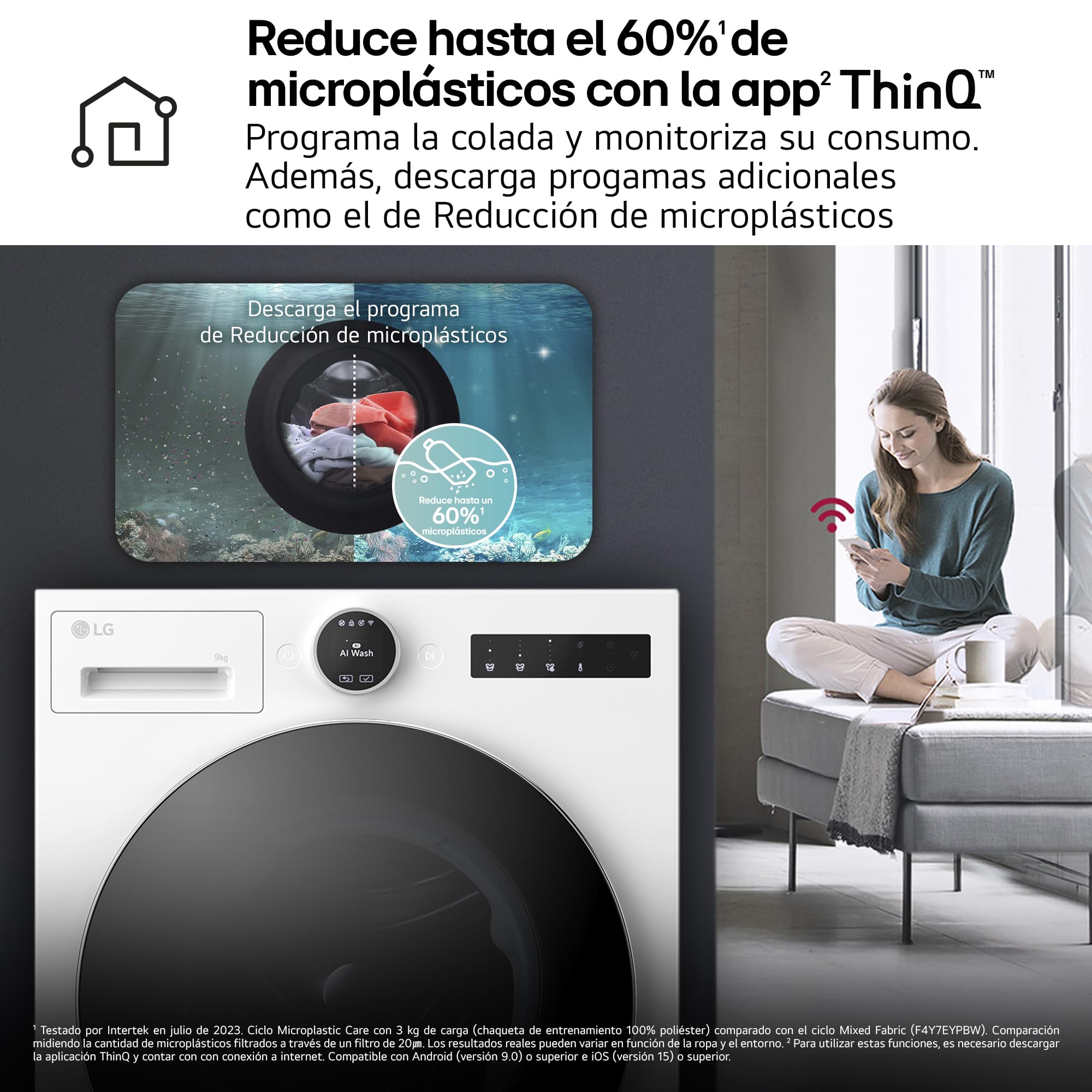 LG F4X9009TWCE Lavadora Inteligente, 9 Kg, 1400rpm, Carga Frontal, 23 Programas, AI Direct Drive, TurboWash 360º, 60% más eficiente que A, Serie 900, Blanca