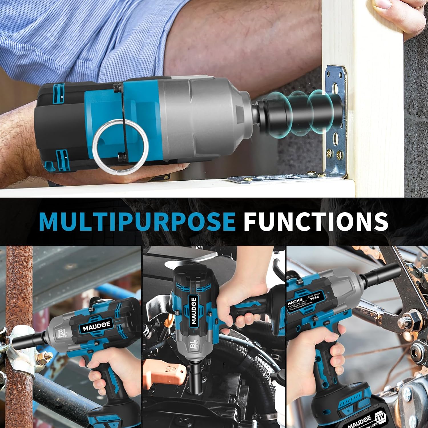 2000Nm Cordless Impact Gun, 1/2" 1500Ft-lbs Heavy Duty Impact Wrench with 2 x 6.0Ah Battery & 5 Sockets, 21V Brushless High Torque Electric Pistola Llave de Impacto for Car/Truck RV/Mower - Image 8