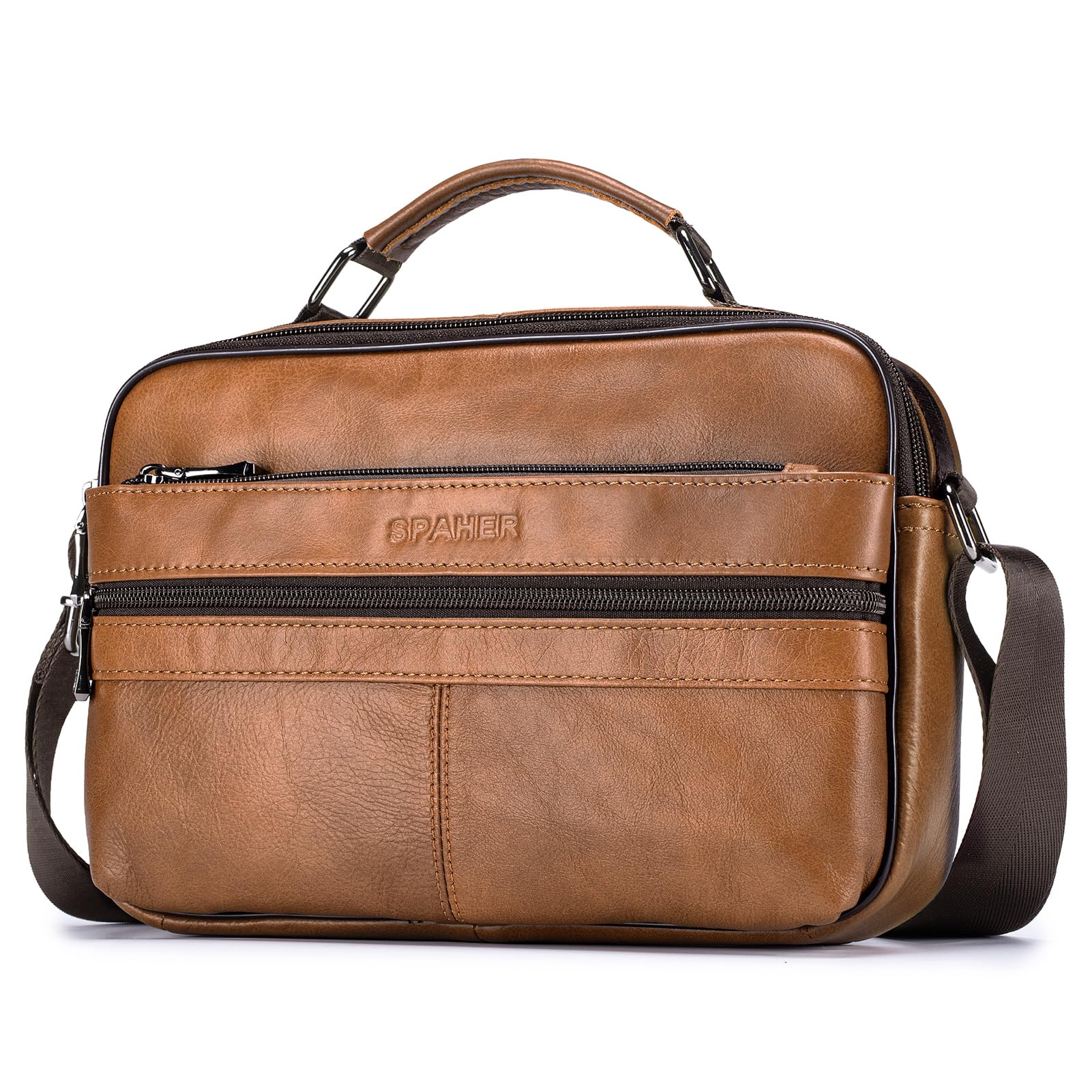 SPAHER Bolso Hombre Bandolera Piel Grande Bolso Caballero Bandolera Cuero Hombre Bolso Bandolera Hombre Bolsos Hombre de Cuero Mariconeras para Hombres Bolsos de Hombre Bandolera Man Bag