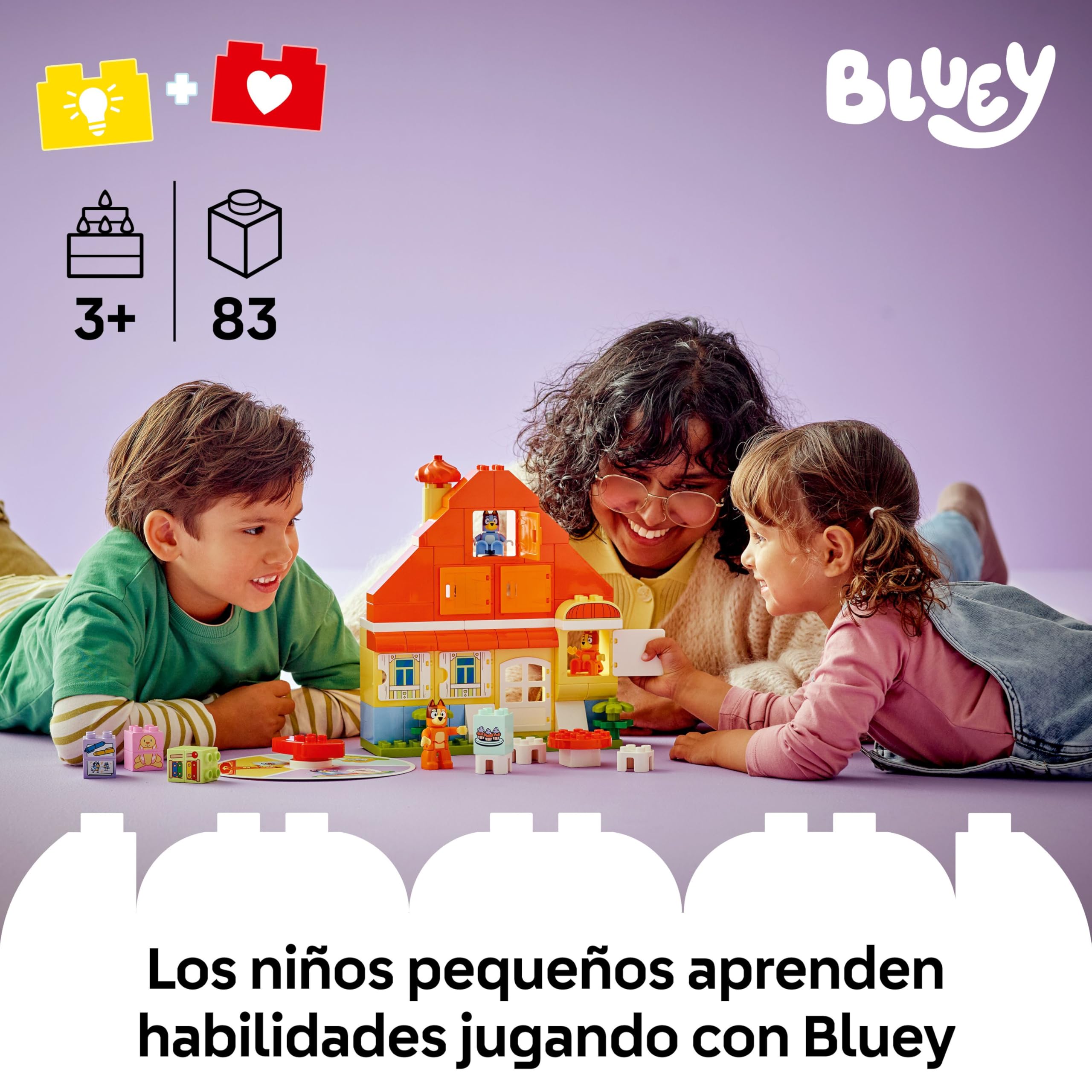 LEGO Duplo Bluey Casa Familiar de Bluey con Juego de Memoria - Juguete Interactivo Infantil 2 en 1 - Juego de Mesa -3 Figuras y Ventanas Que Se Abren - Regalo para Niñas y Niños de 3+ Años 10459