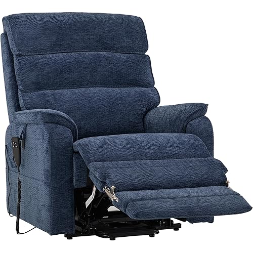 DYNOX Big Tall Man Large-Wide Power Dual Motor Lift Recliners Chairs for Elderly Lay Flat Lift Chair with Infinite Positions, Heat & Massage, Supports 400 LBS(9298L,Chenille,Blue)