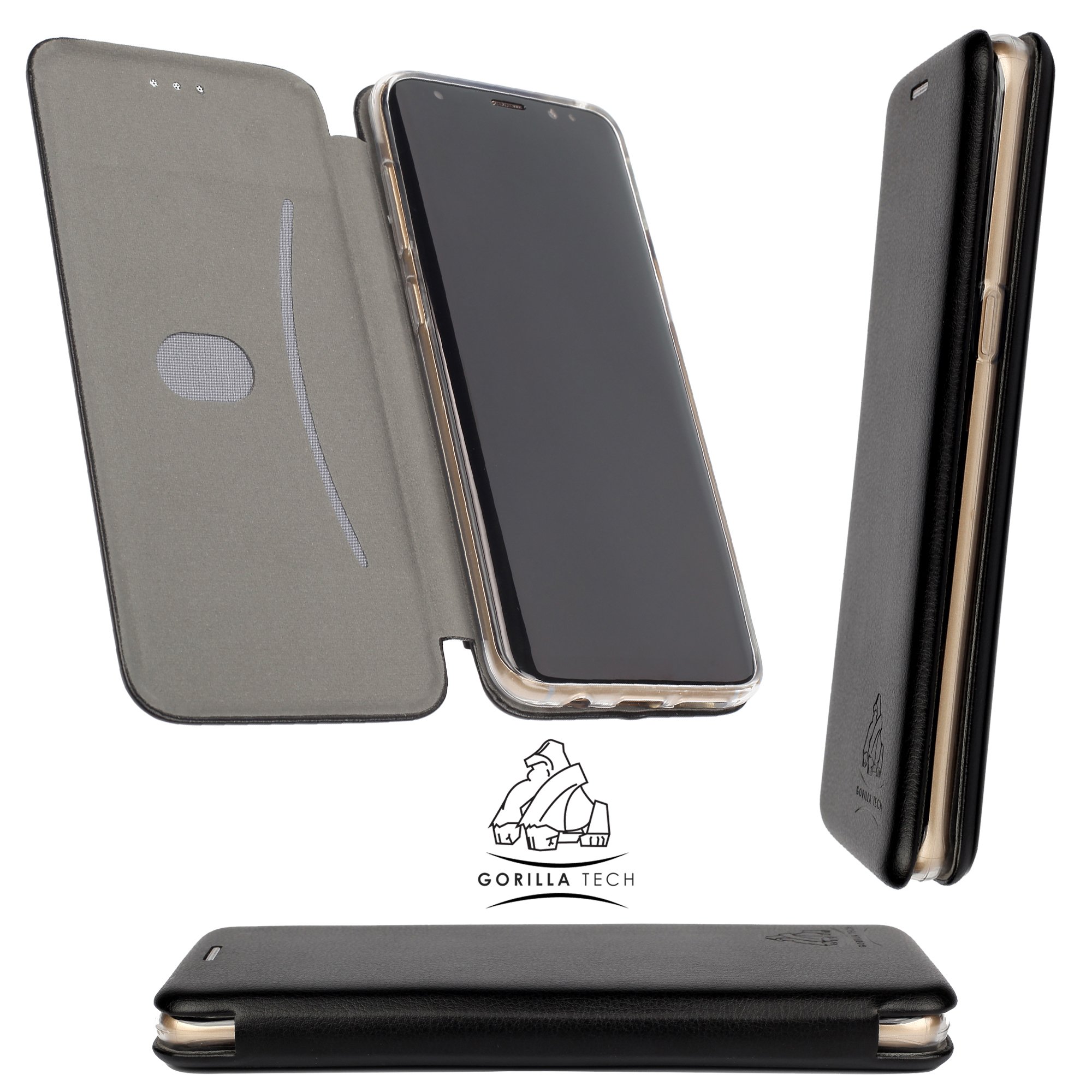 Custodia Portafoglio Per Nokia 8 In Pelle Con Chiusura Magnetica – Cover 3D Curva, Nera, Con Slot Carte E Funzione Stand