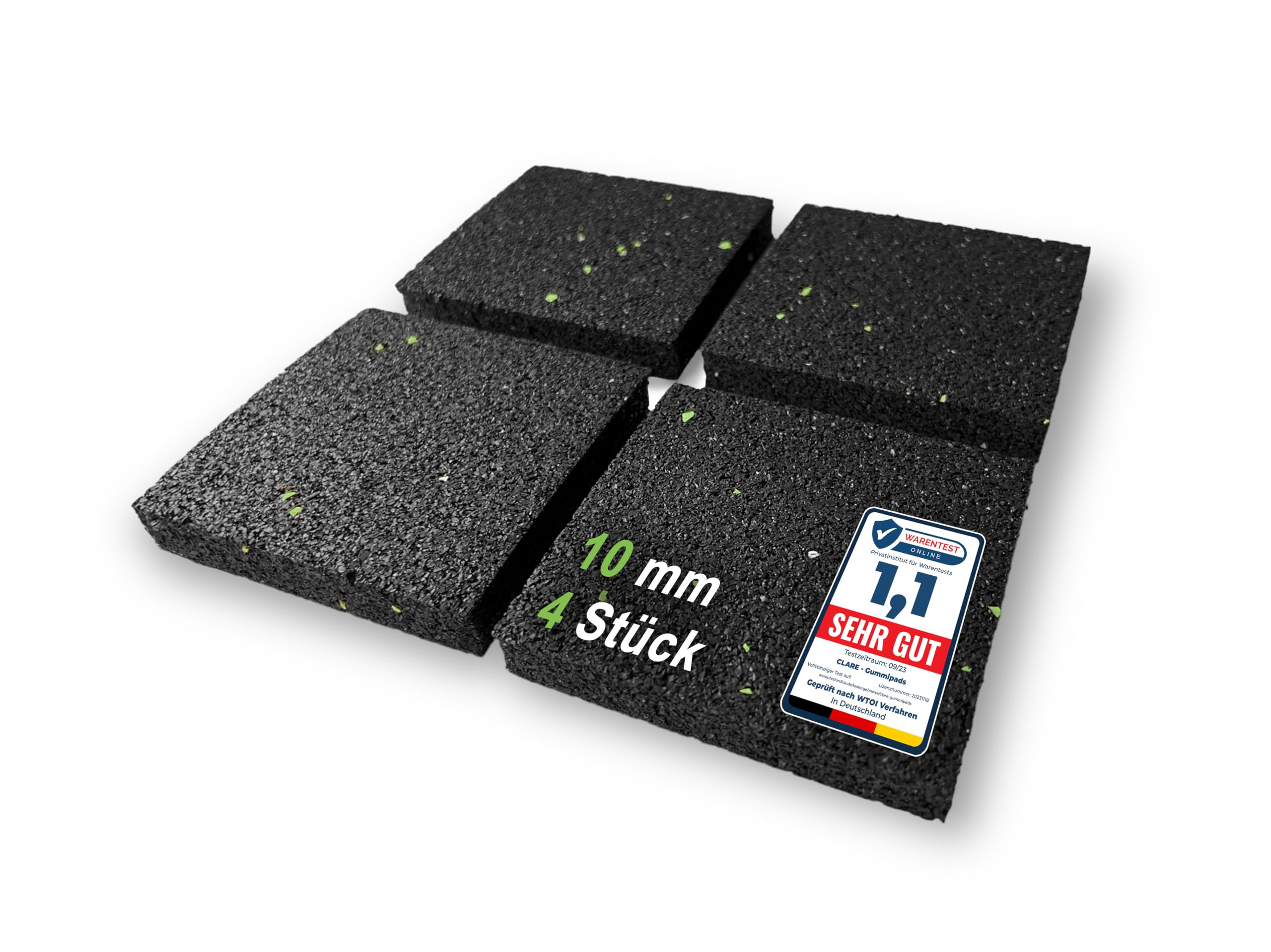 CLARE Premium Vibration Damper as Washing Machine Underlay and Vibration Damper, Non-Slip Pads, Less Noise and Movement, Anti-Vibration Mat for Speakers, 3D Printers, Pack of 4, 10 mm