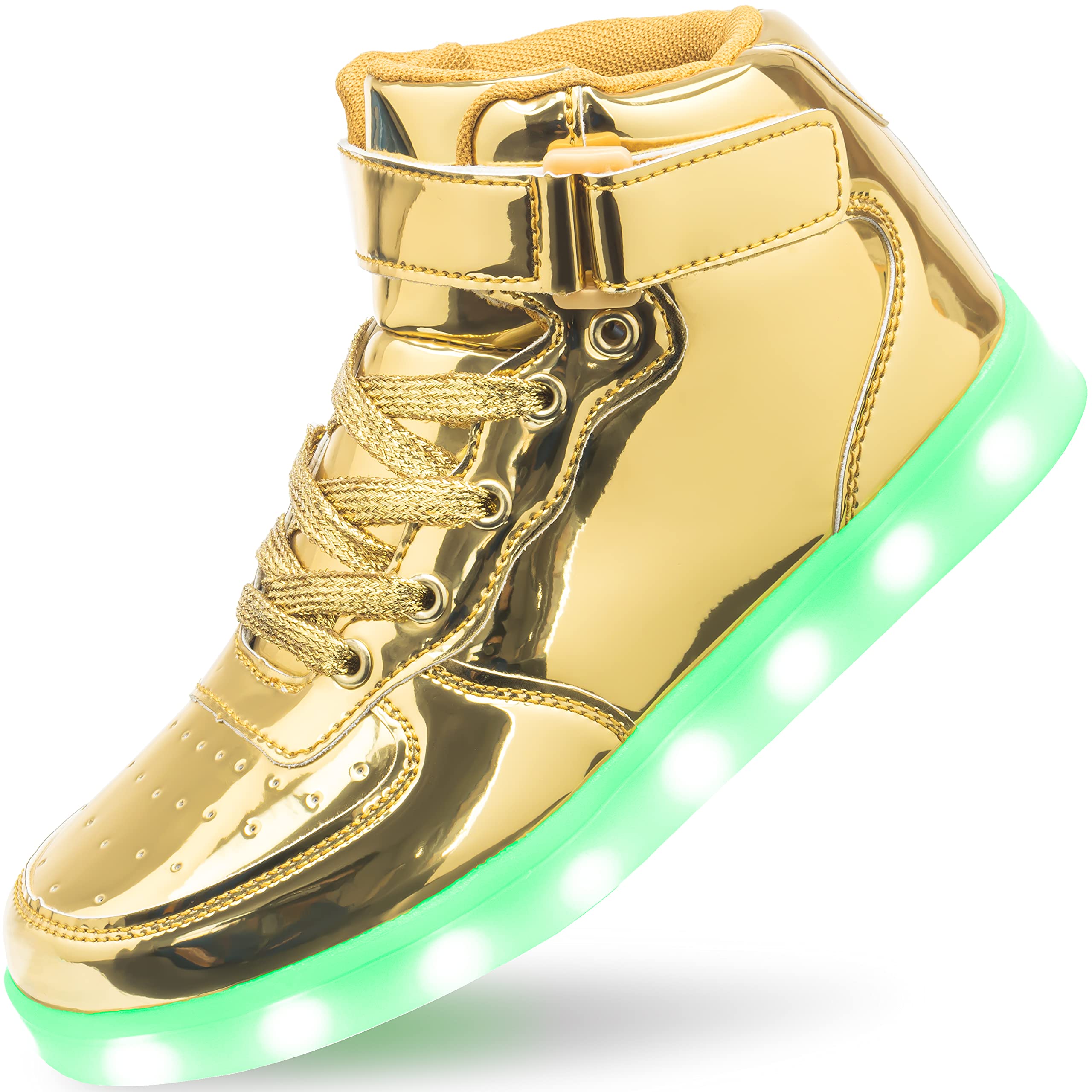 APTESOL Niños Juventud LED Light up Trainers Niños Niñas High Top Cool Intermitente Zapatos Unisex Zapatillas [Gold, EU29]