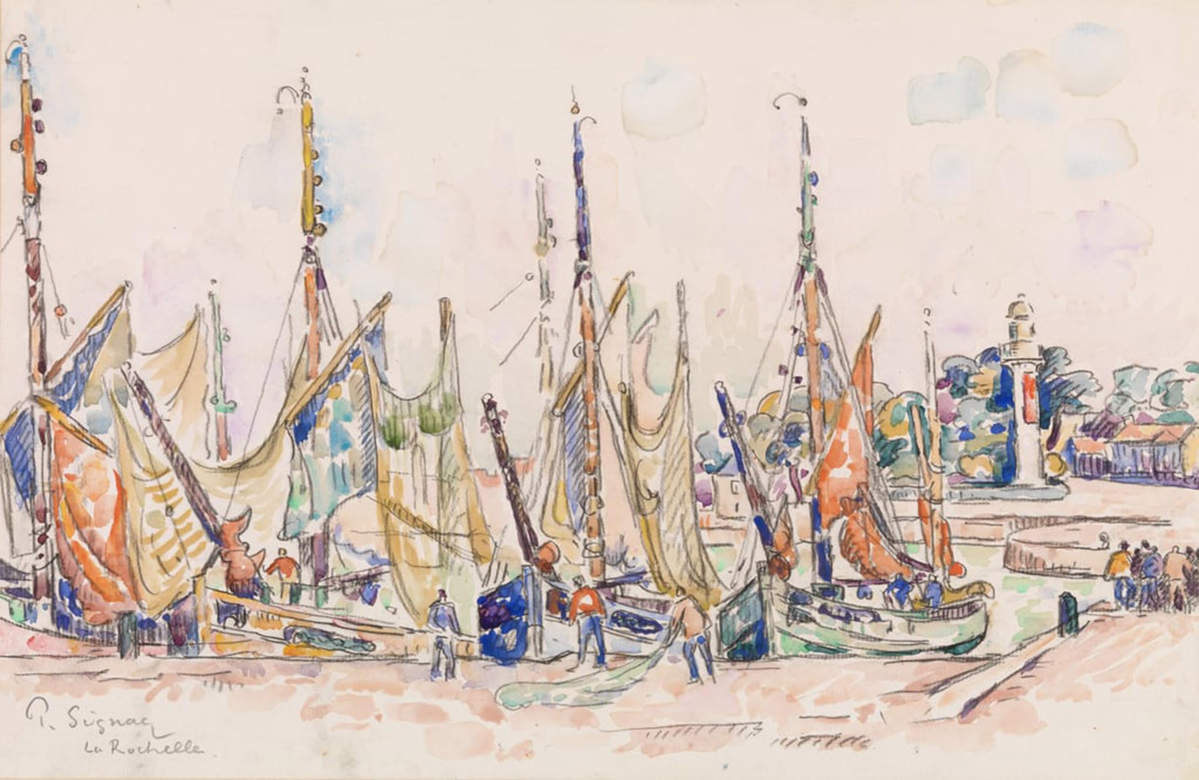 Posteriik No Frame Vintage Classic Picture Landscape Artwork La Rochelle: Boats By Paul Signac Portrait Canvas Painting For Office Home Decor 60X90cm