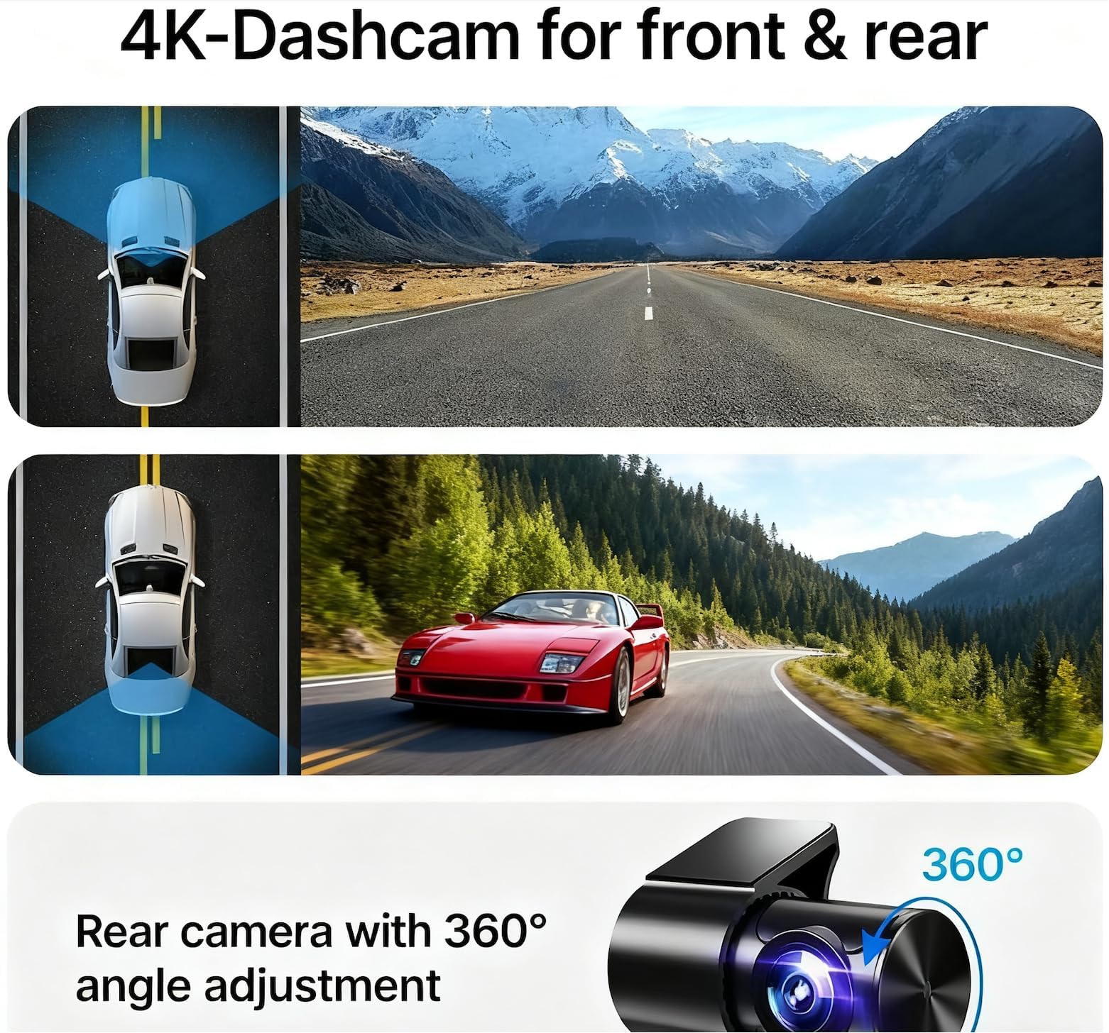 Osmo Dashcam Pro 2.0 mit 4K Vorne Hinten, 5.8GHz WiFi, kostenlose 64-GB-Karte, Dashcam mit Parküberwachung, 170° Weitwinkel, Parkmodus & Nachtsicht
