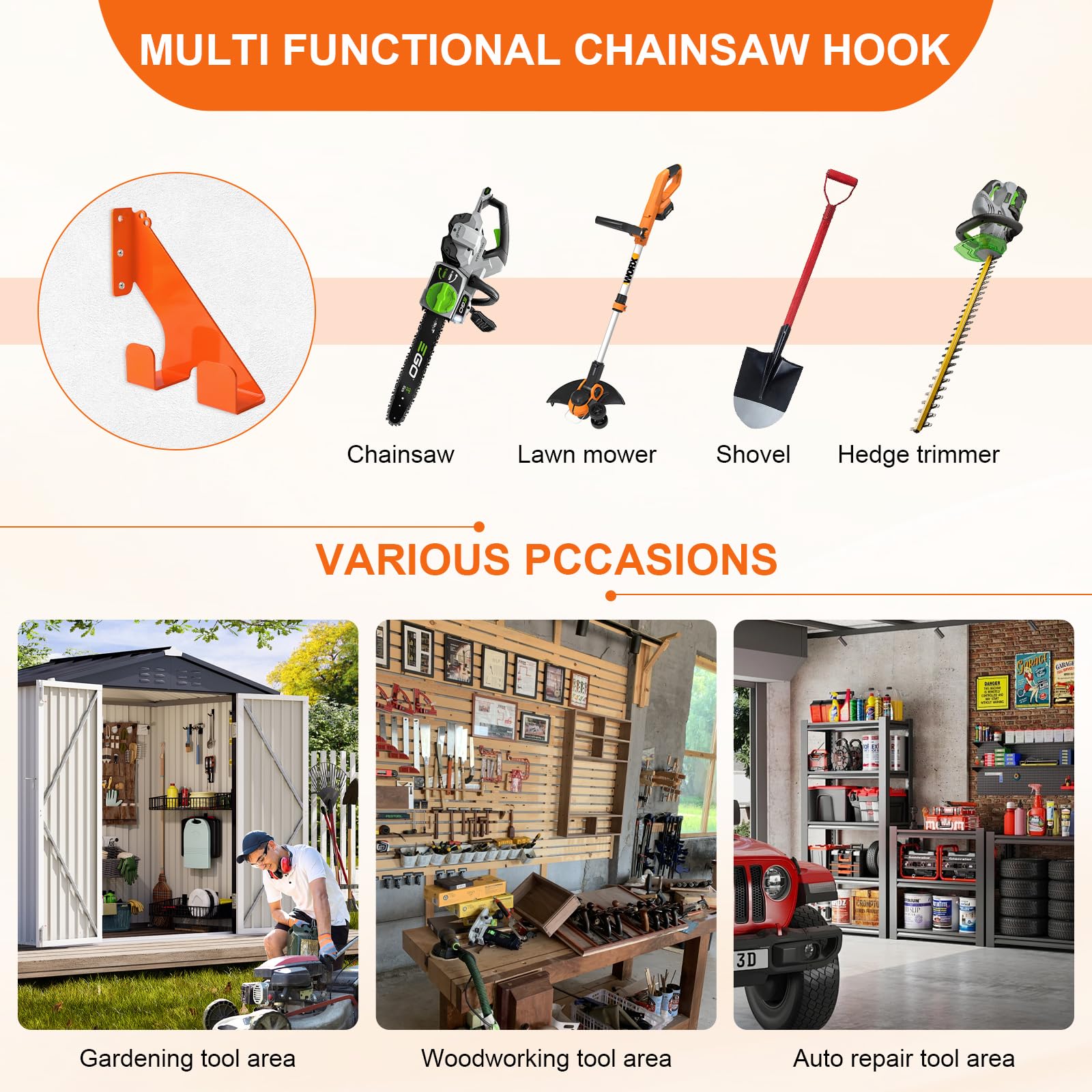 EXLECO Lot de 2 supports muraux pour tronçonneuse - En acier - Pour charge lourde - Compatible avec Stihl Husqvarna Echo
