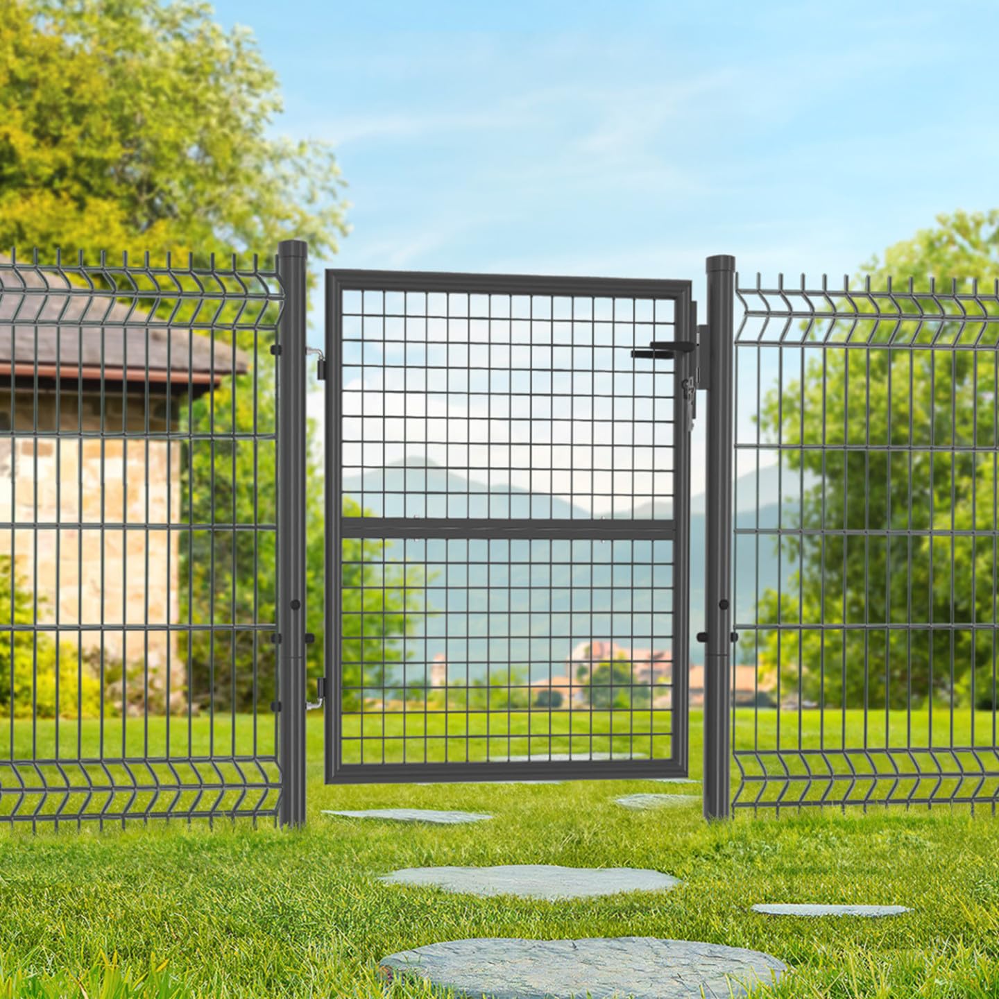 IDMarket - Portillon de jardin 105 x 100 cm en acier gris anthracite