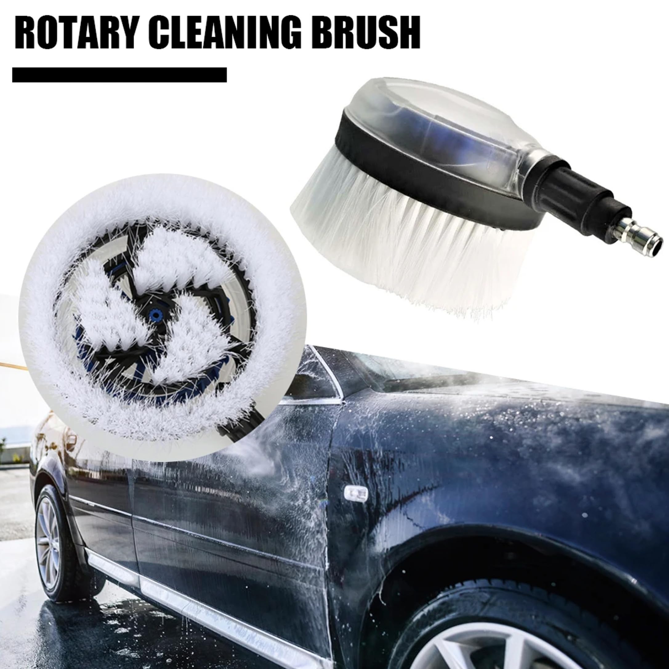 Kit spazzola per autolavaggio, lavasciuga per idropulitrice Spazzola per autolavaggio rotante alimentata ad acqua rotante da 1/4" con setole bianche morbide, per idropulitrice