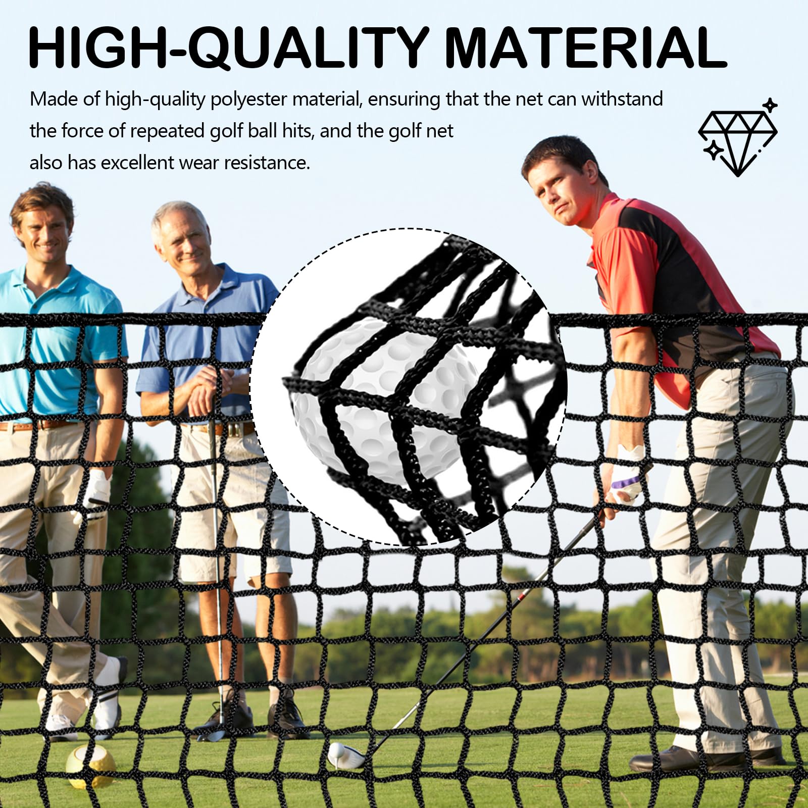 Red de Golf, 3 x 5 m Red de Barrera de Golf de Poliéster Negro con 12 Pelotas Saltarinas y 4 Mosquetones Red Proteccion Deportiva con Malla de Diamante de 25 x 25 mm para Interiores y Exteriores
