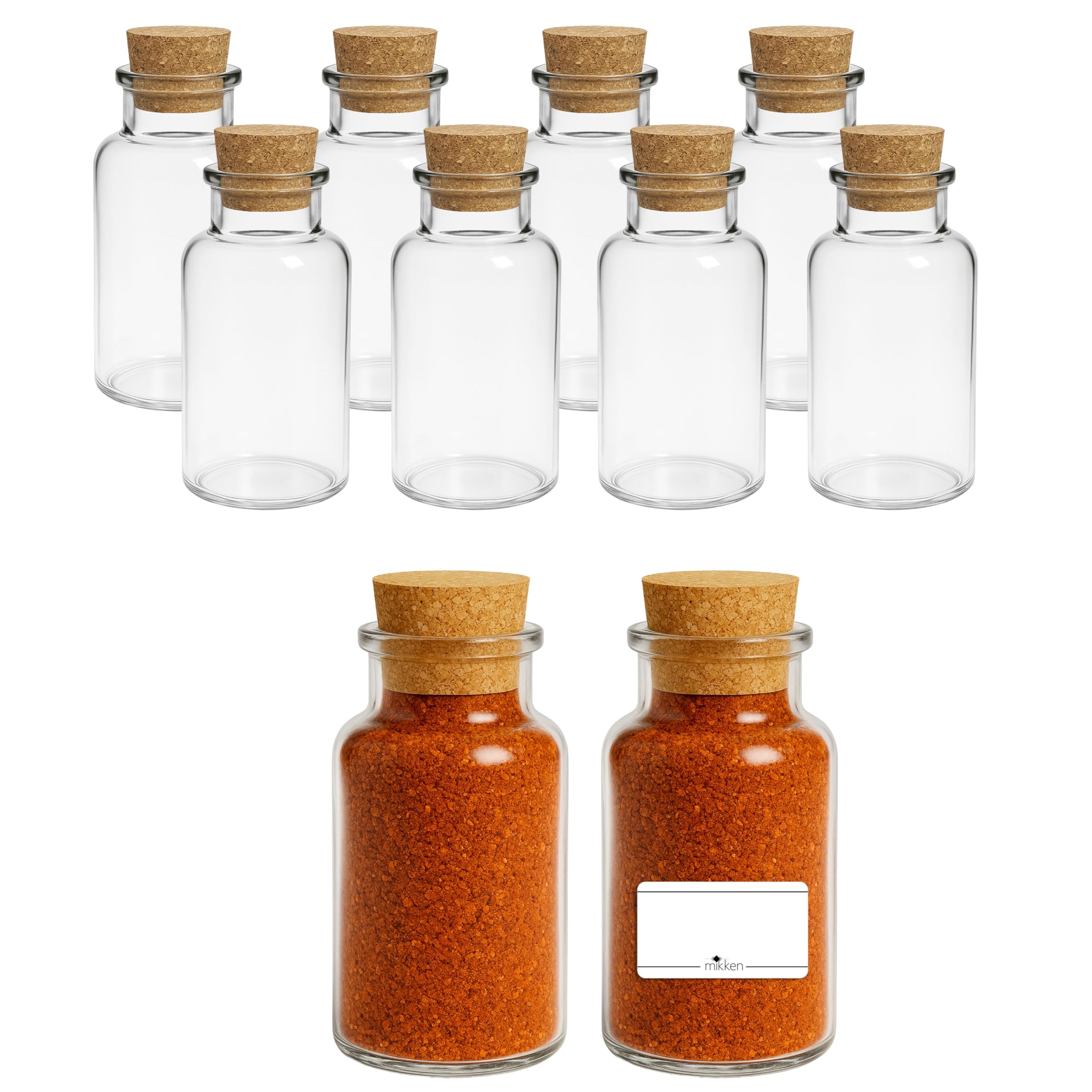mikken Pharmacy Glass Bottles 300 ml with Corks Including Labels Pack of 10