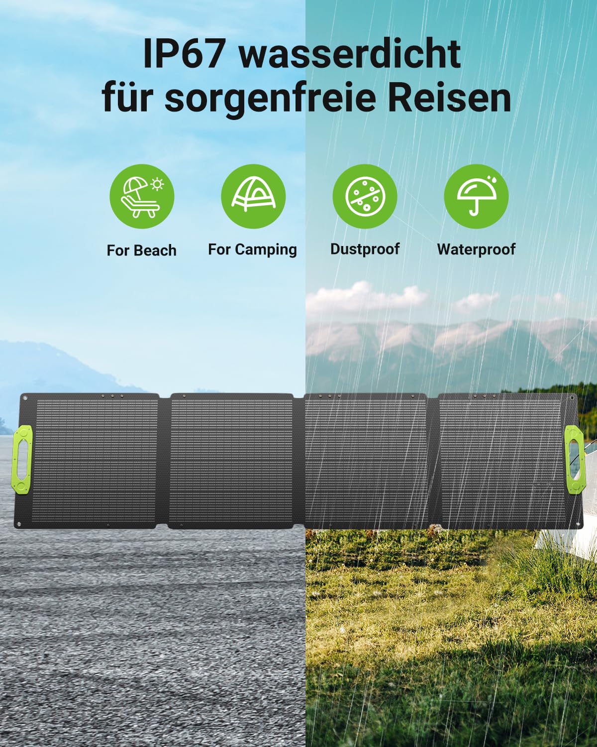 400W Solarpanel Faltbar mit 4-in-1 Kabel (Anderson/XT60/DC5521/DC5525), IP67 Wasserdicht, Verstellbarer Neigungswinkel, Solarpanel Camping für Tragbare Powerstation, Outdoor Garten Wohnwagen