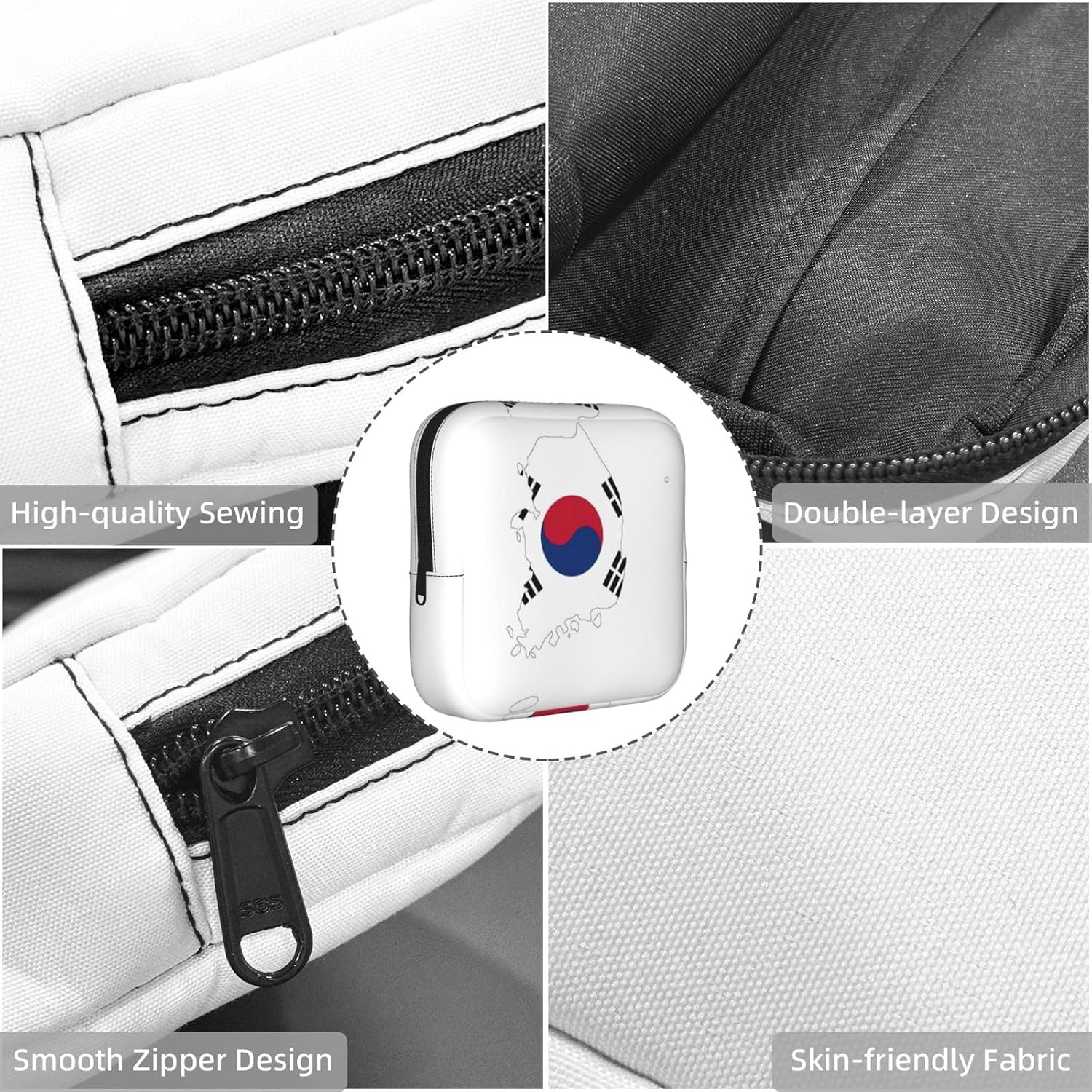 Republic Of Korea Flag Map Print Women Period Bag Sanitary Pouch Portable Pad Pouch Tampon Holder Small Zipper Pouch Storage Bag