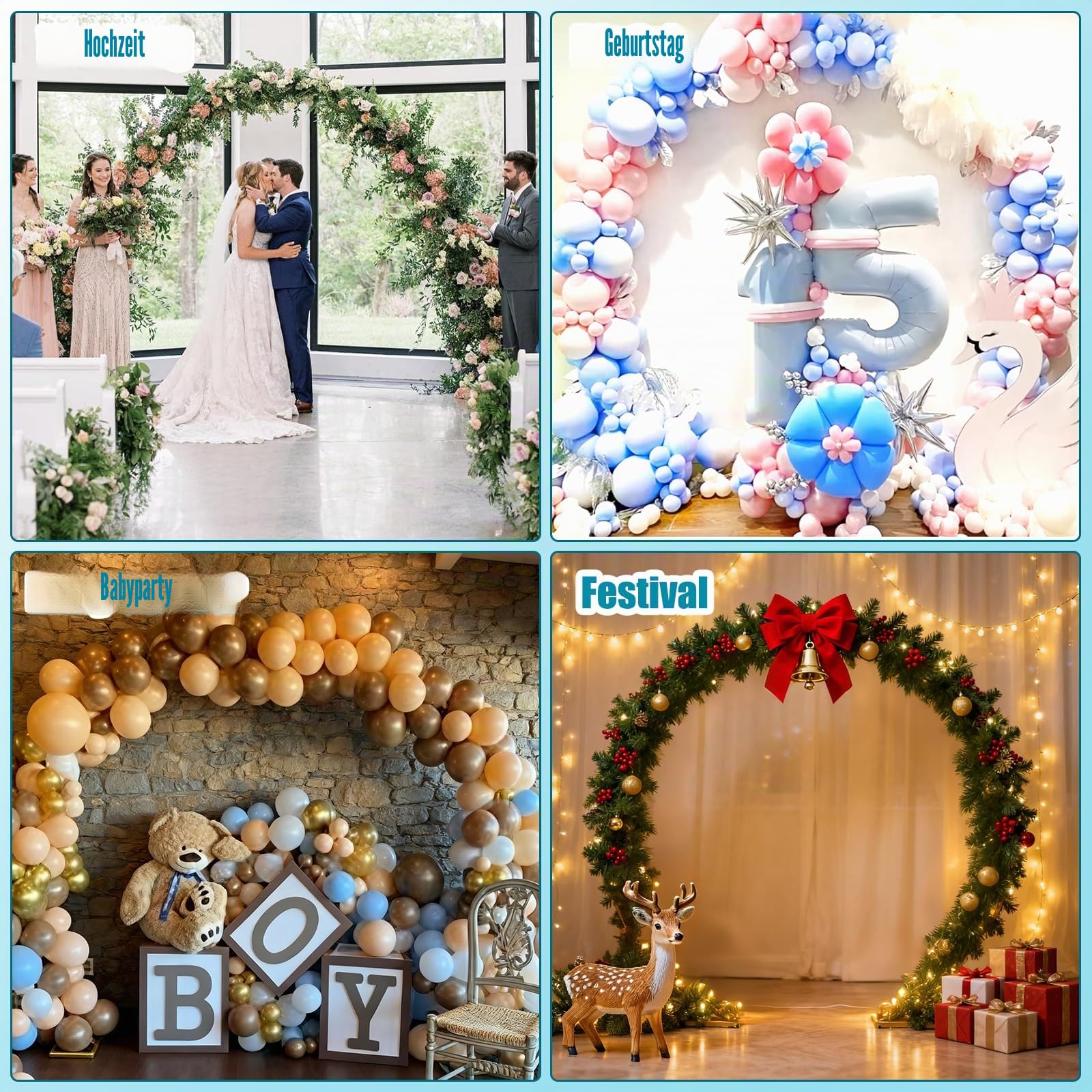 Runde Ballonbogen Kit,2.5M Metall Luftballonbogen,Größ Ballonbogen Gestell, Hochzeitsbogen, Luftballon Ständer für Geburtstag, Hochzeit, Babyparty, Abschlussfeier Dekoration